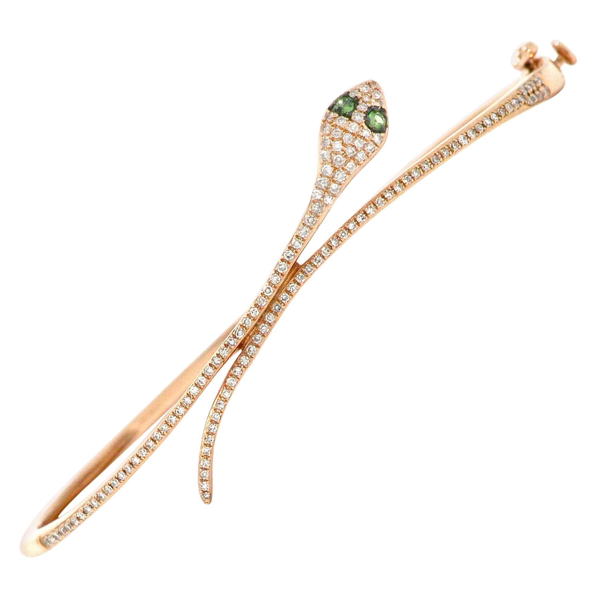 Rose Gold Pave' Diamond Snake Bracelet Bangle Cuff Cleopatra Egyptian Revival