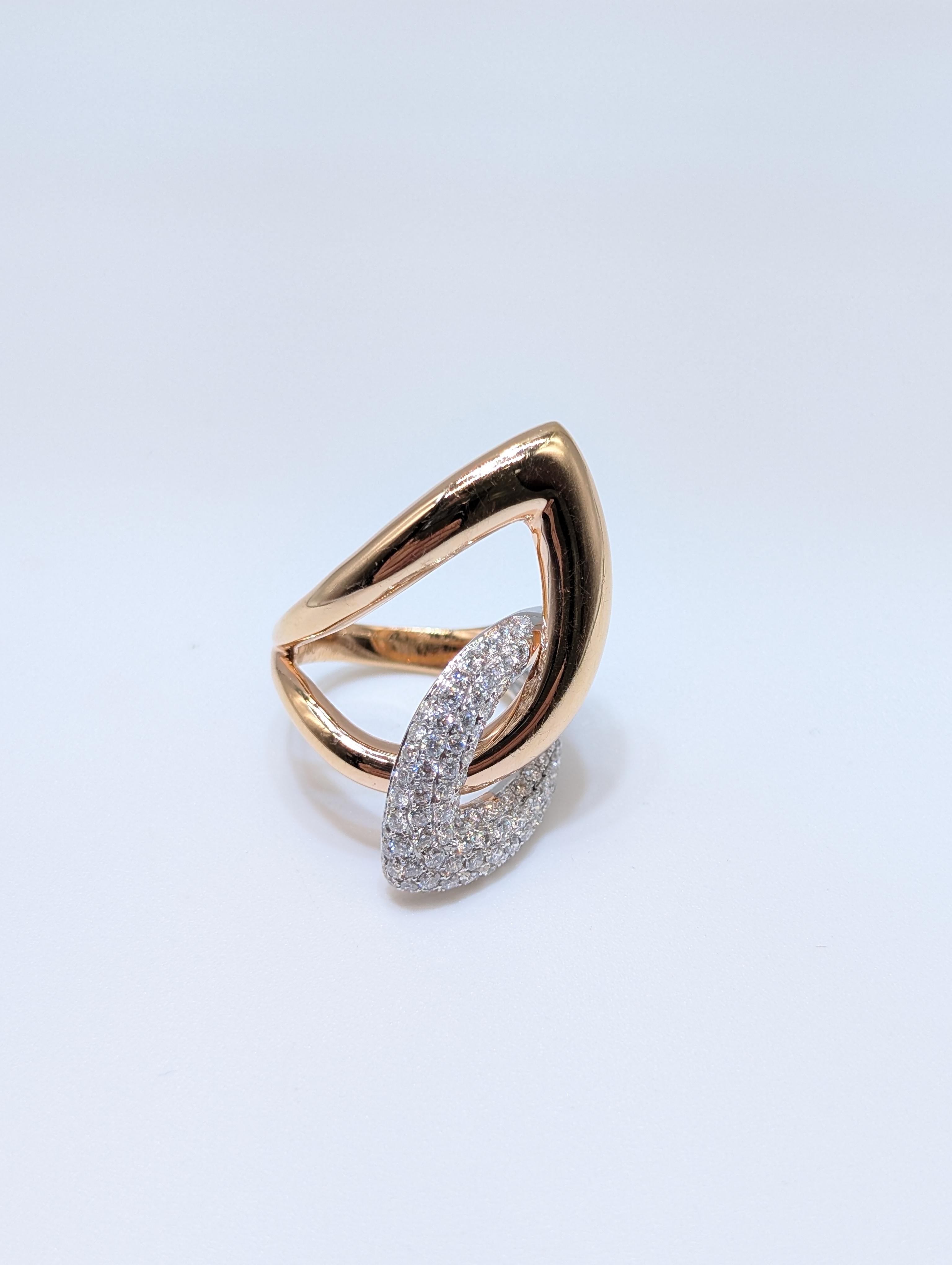 18k Rose Gold Diamond Pave Ring — Elegant Statement Piece

Add a touch of timeless elegance to your jewelry collection with this stunning 18k rose gold ring. Designed with a graceful open teardrop shape and encrusted with 1.29 carats of pavé-set