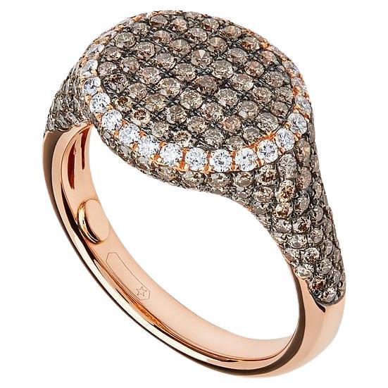  Rose Gold Pave Set Two Tone Diamond Signet Ring For Sale