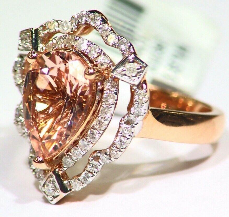 Pear Cut Rose Gold Pear Shaped Natural 2.79 Ct Morganite Cocktail Ring For Sale