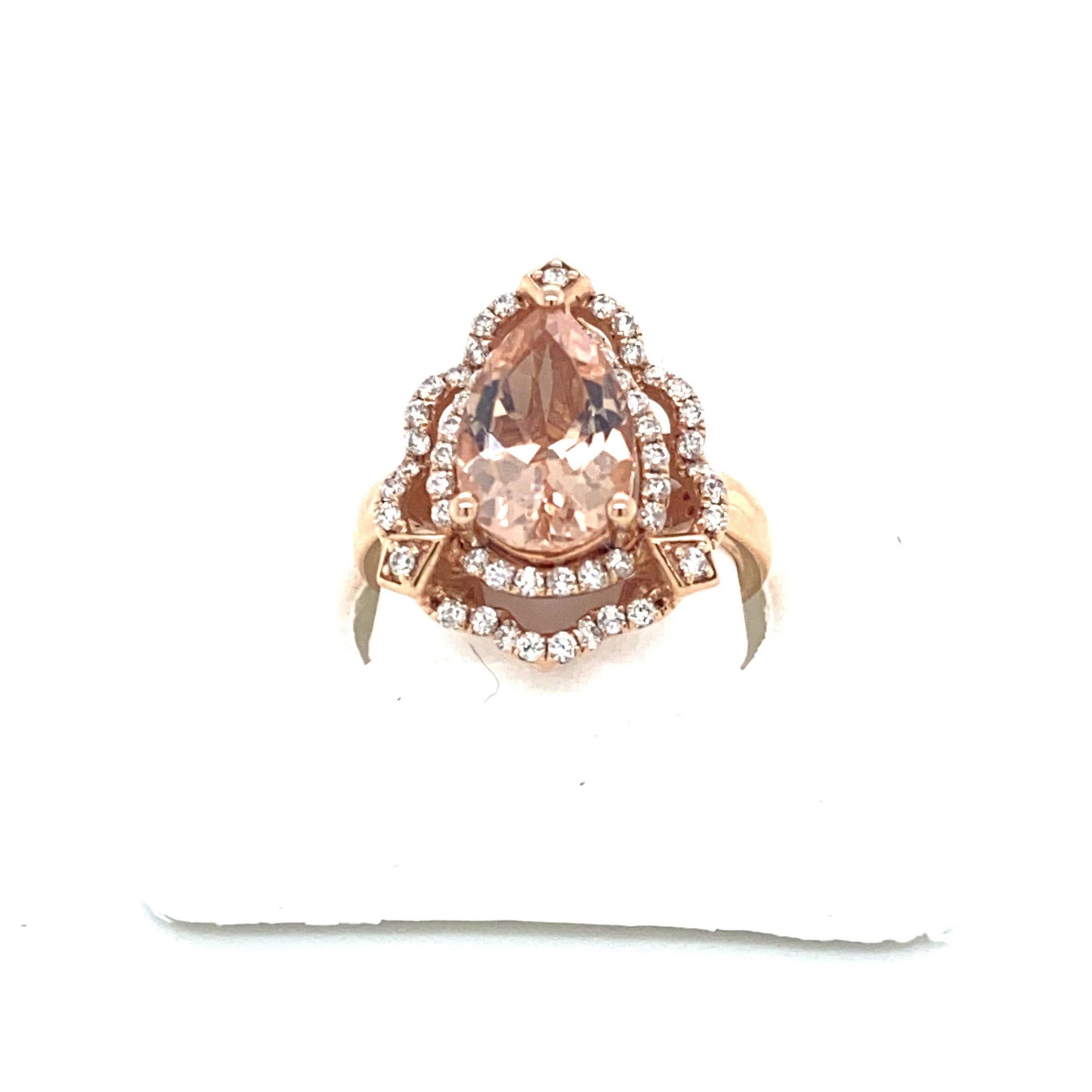 Rose Gold Pear Shaped Natural 2.79 Ct Morganite Cocktail Ring In New Condition For Sale In New York, NY
