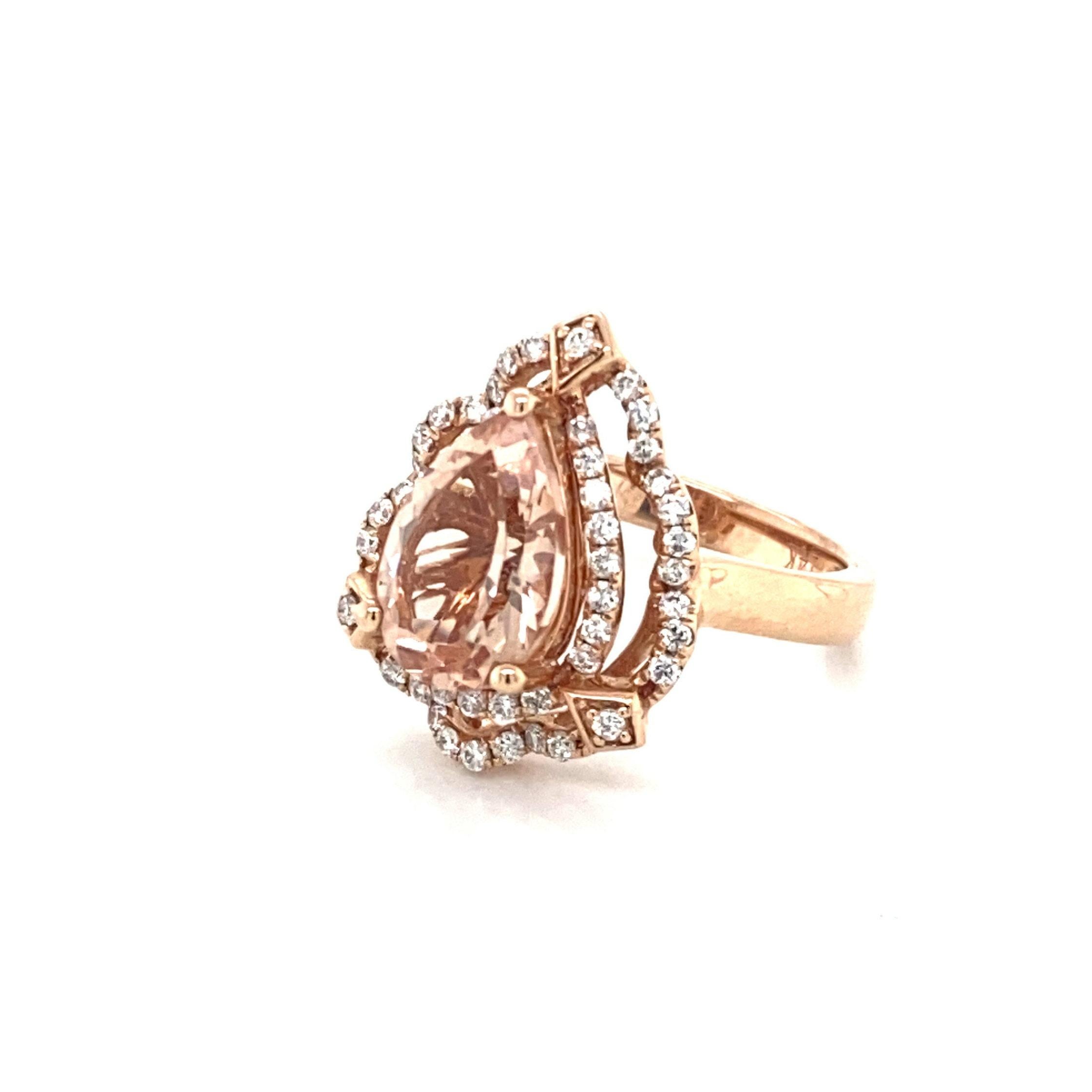 Women's or Men's Rose Gold Pear Shaped Natural 2.79 Ct Morganite Cocktail Ring For Sale