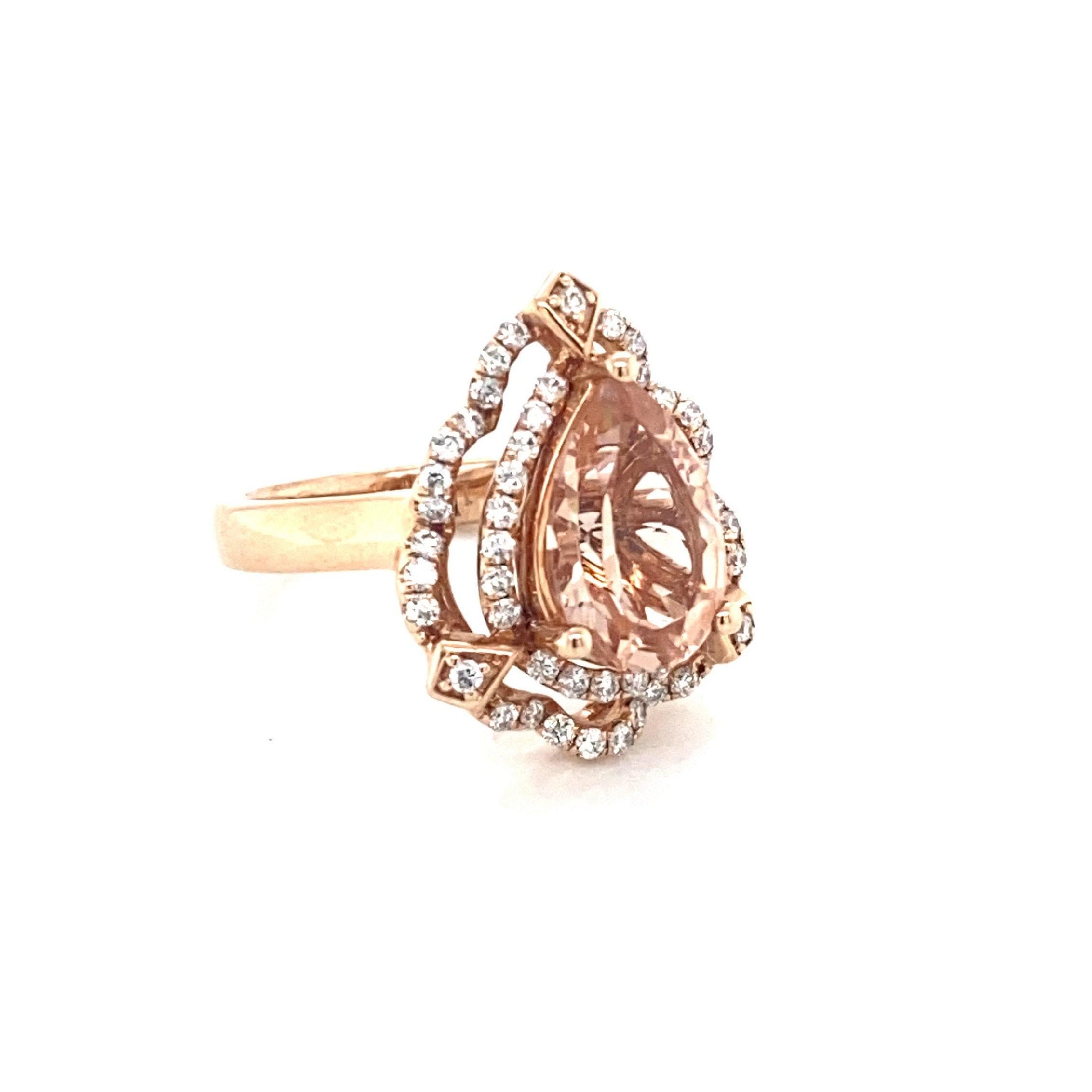 Rose Gold Pear Shaped Natural 2.79 Ct Morganite Cocktail Ring For Sale 1