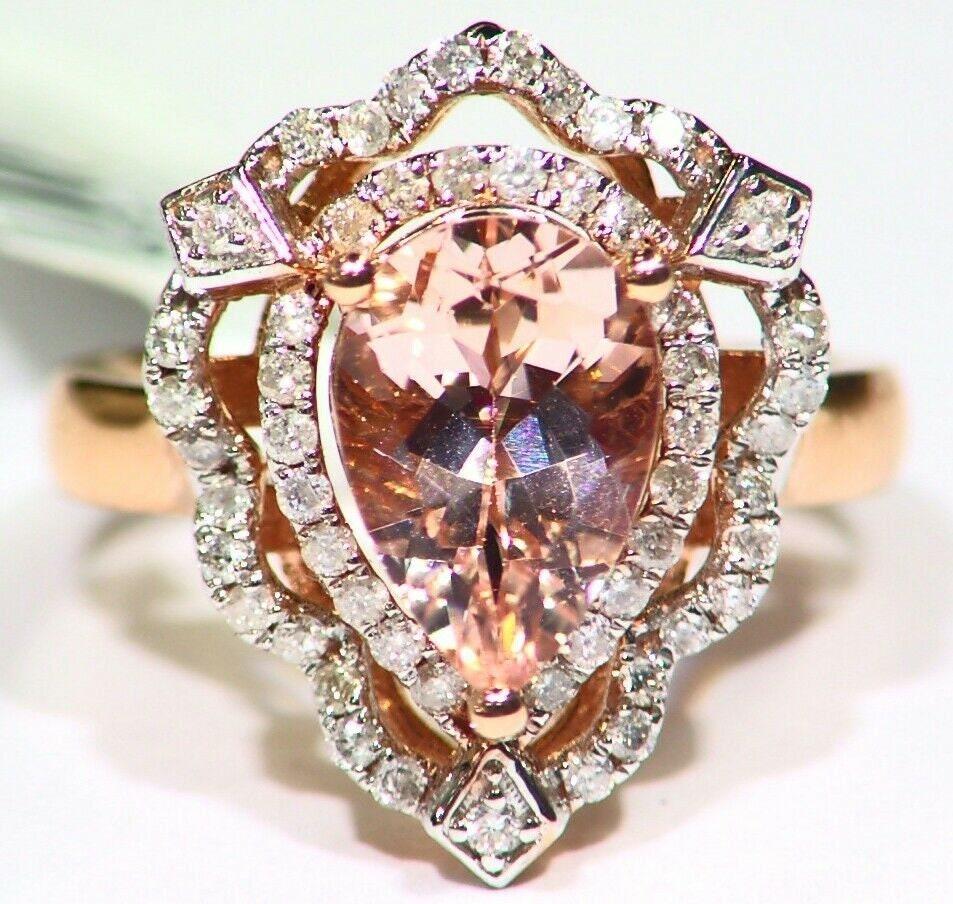 Rose Gold Pear Shaped Natural 2.79 Ct Morganite Cocktail Ring For Sale 2