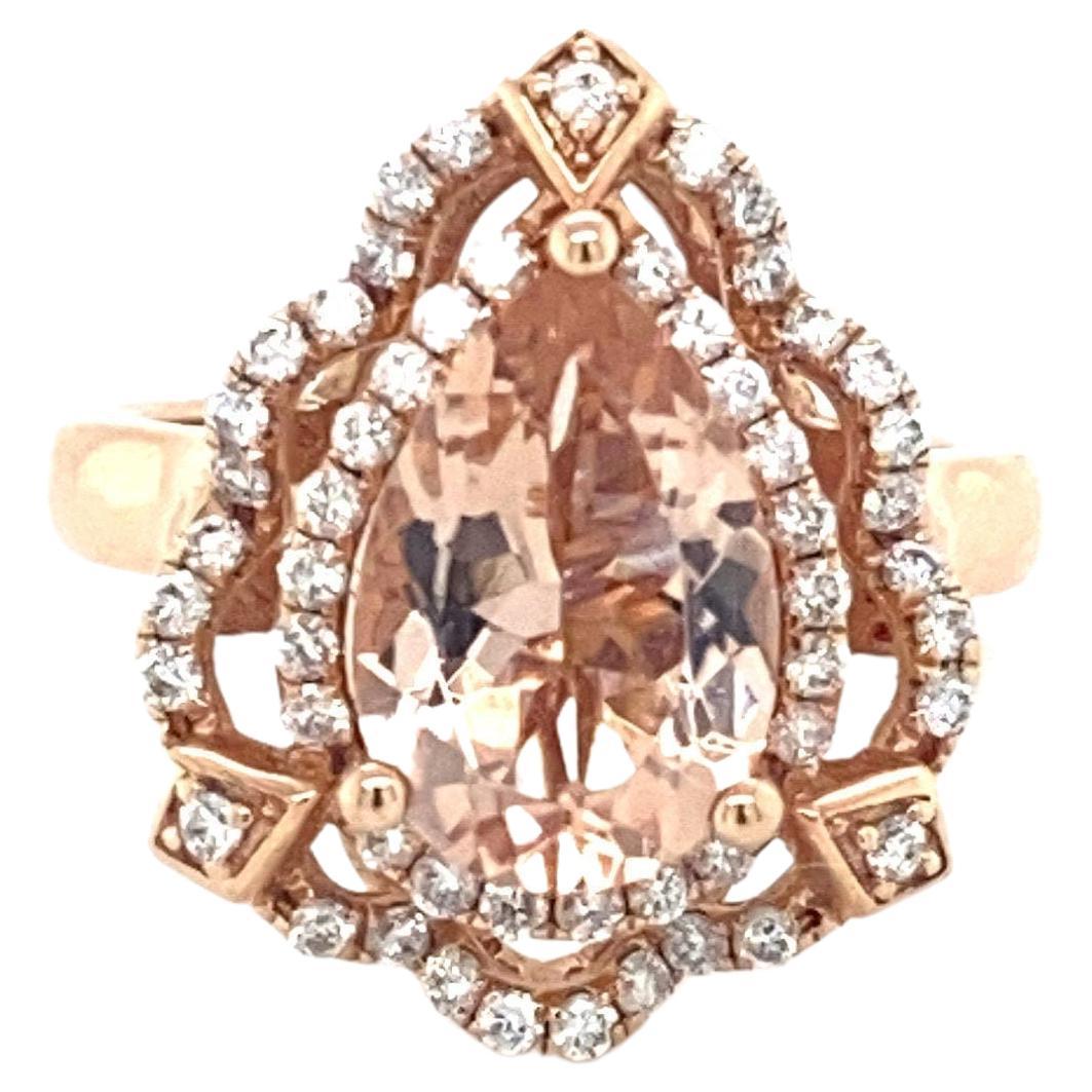 Rose Gold Pear Shaped Natural 2.79 Ct Morganite Cocktail Ring For Sale