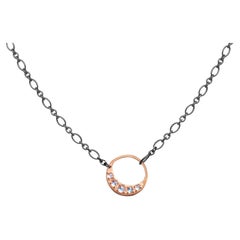 Rose Gold Pendant Moon Necklace with Rose Cut Blue Moonstone and Diamond Accent