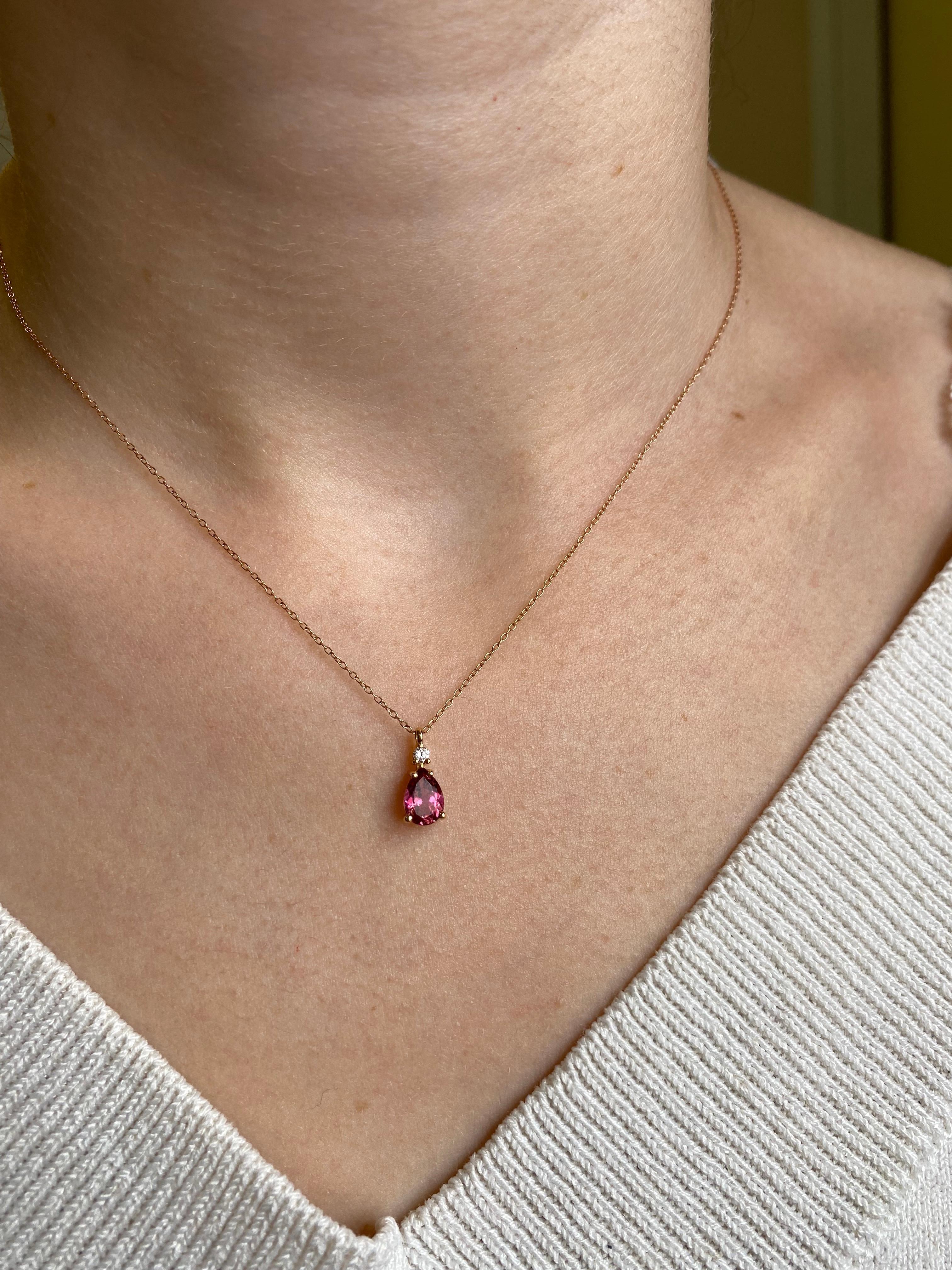 Bead Pendant Necklace Tourmaline Diamond Rose Gold 18 Karat For Sale