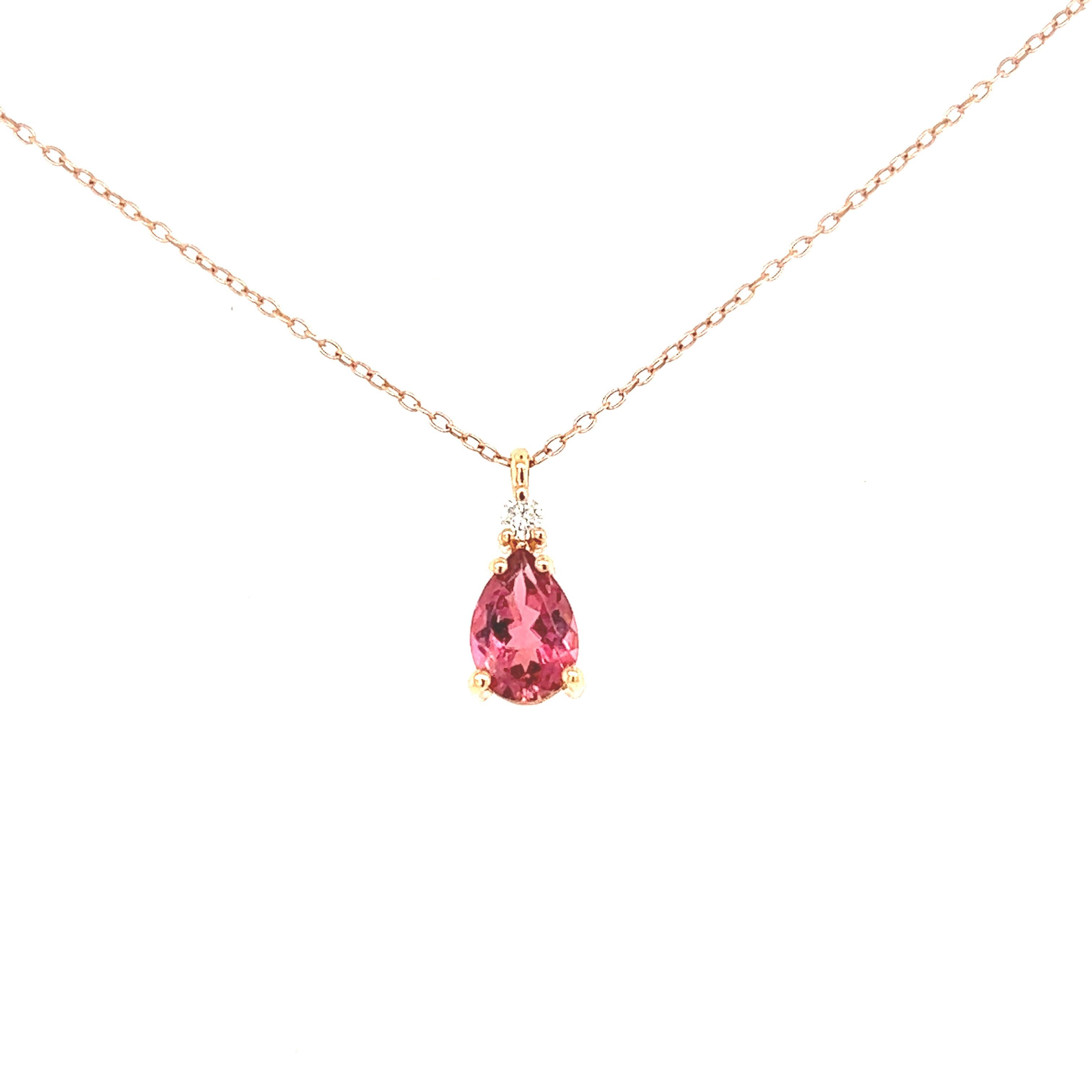 Pendant Necklace Tourmaline Diamond Rose Gold 18 Karat In New Condition For Sale In Vannes, FR
