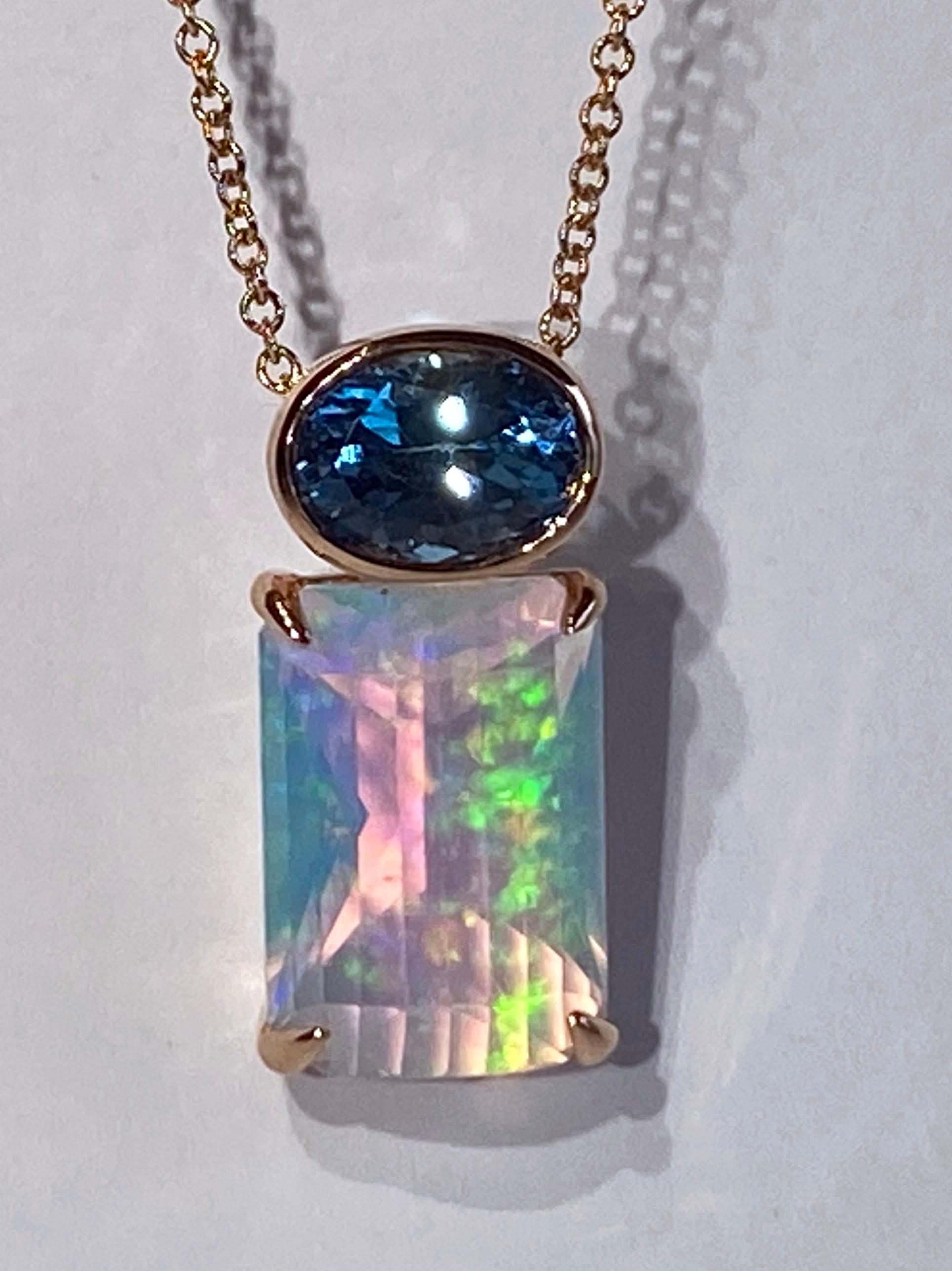 A 14kt Rose Gold Pendant set with Topaz and Opal For Sale 4