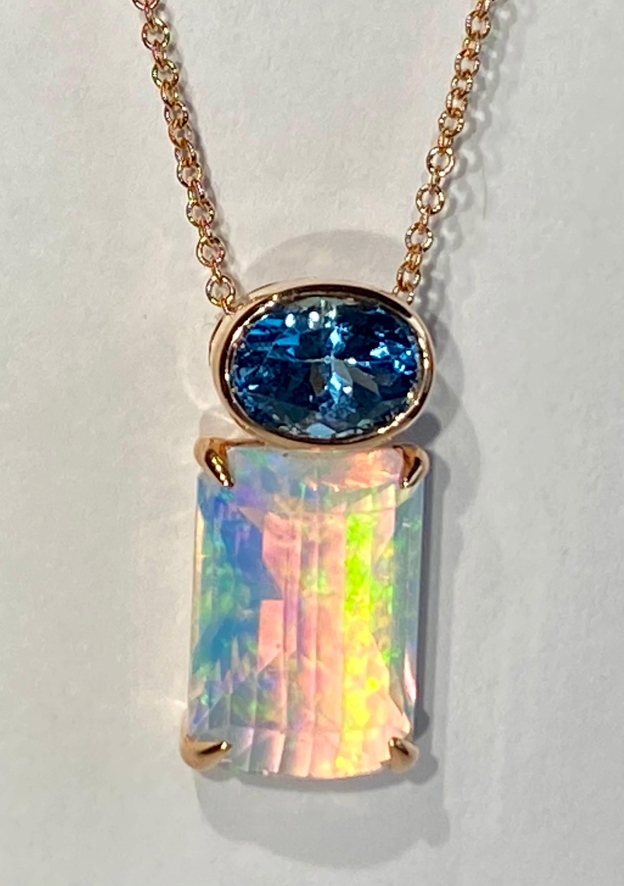 A 14kt Rose Gold Pendant set with Topaz and Opal For Sale 5