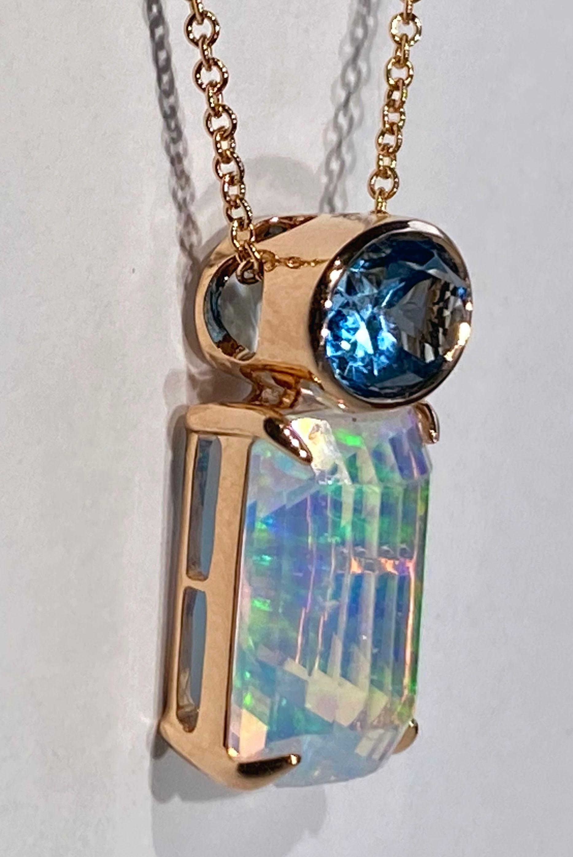 A 14kt Rose Gold Pendant set with Topaz and Opal For Sale 7