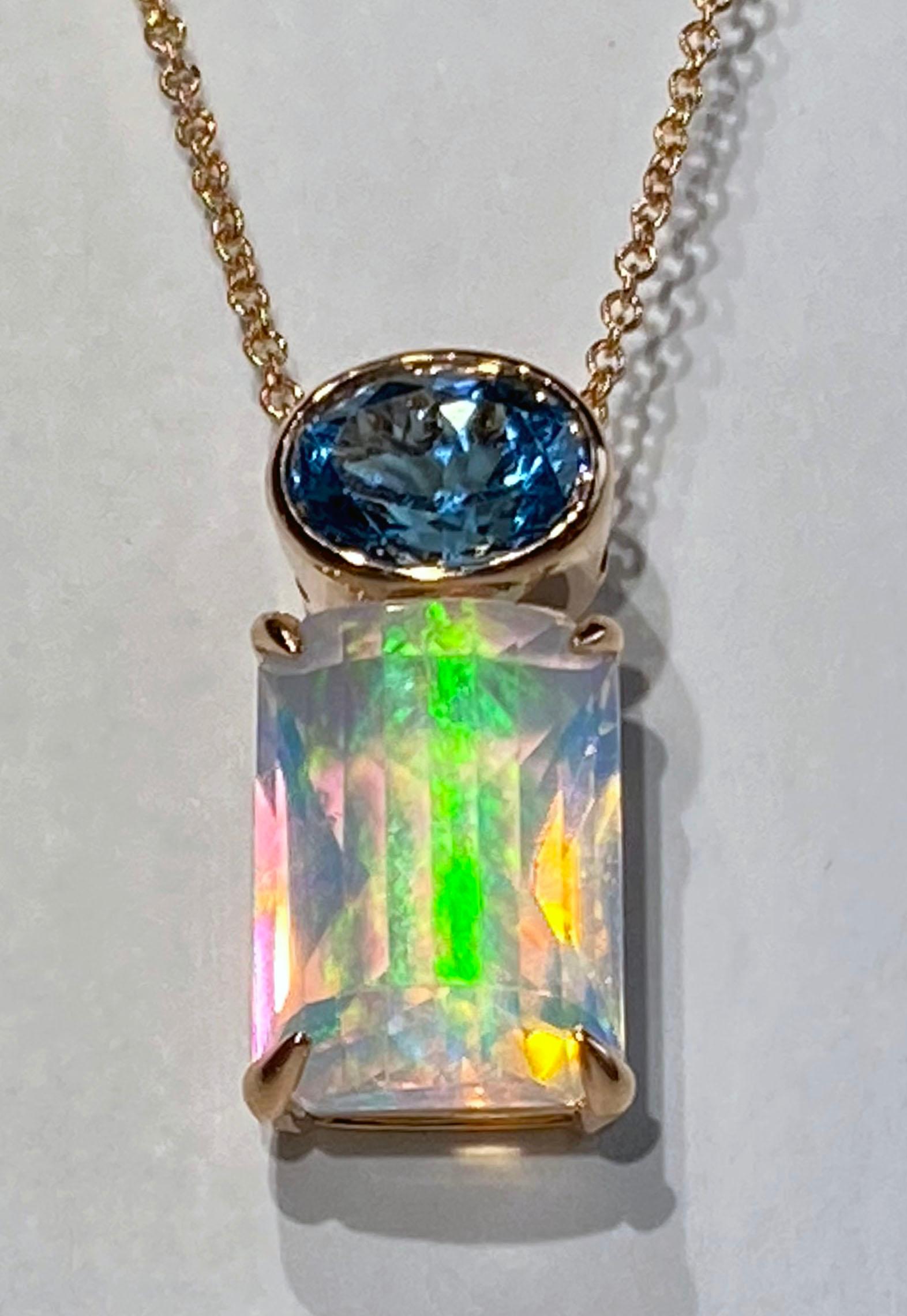 A 14kt Rose Gold Pendant set with Topaz and Opal For Sale 9