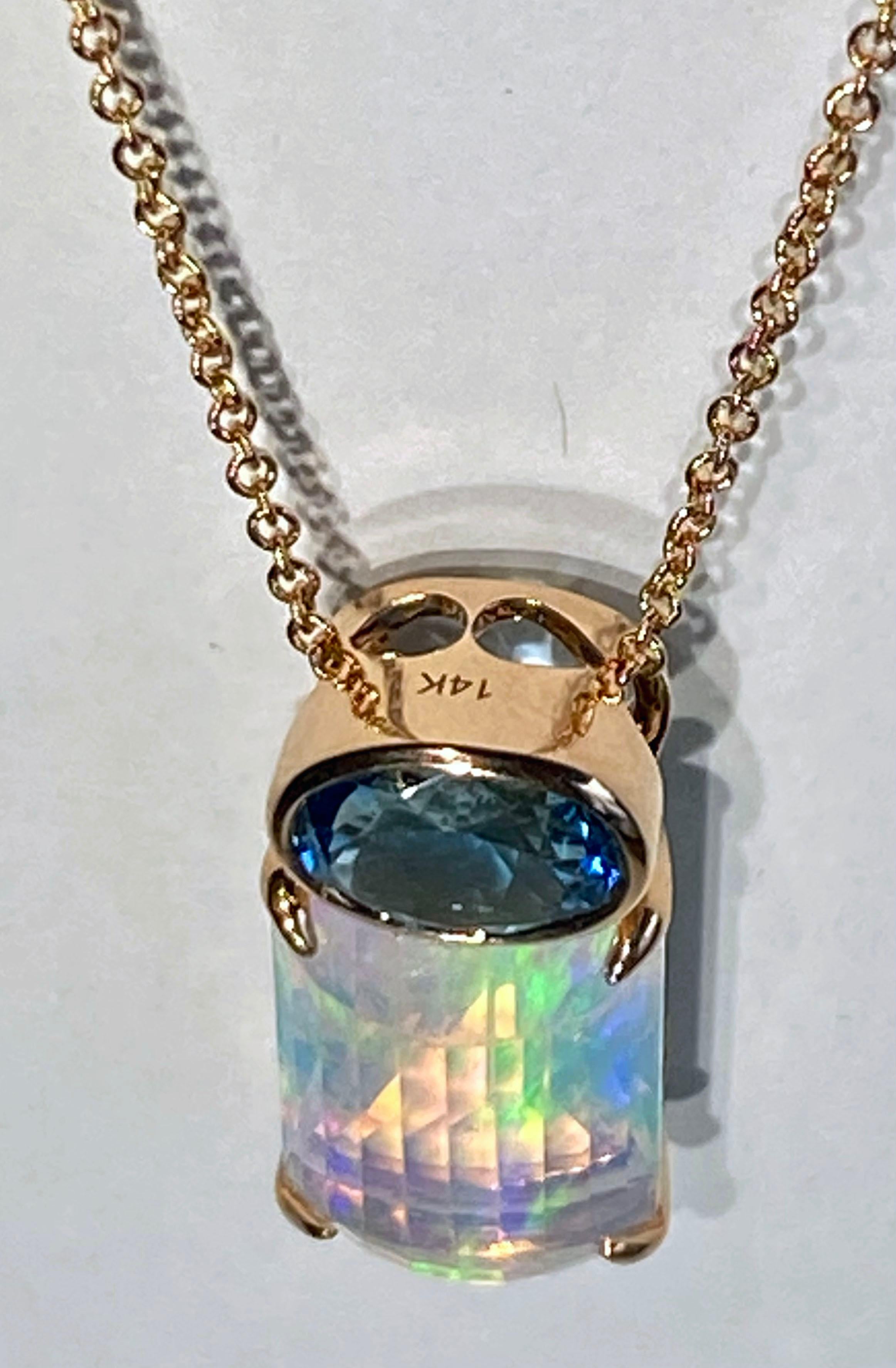 A 14kt Rose Gold Pendant set with Topaz and Opal For Sale 10