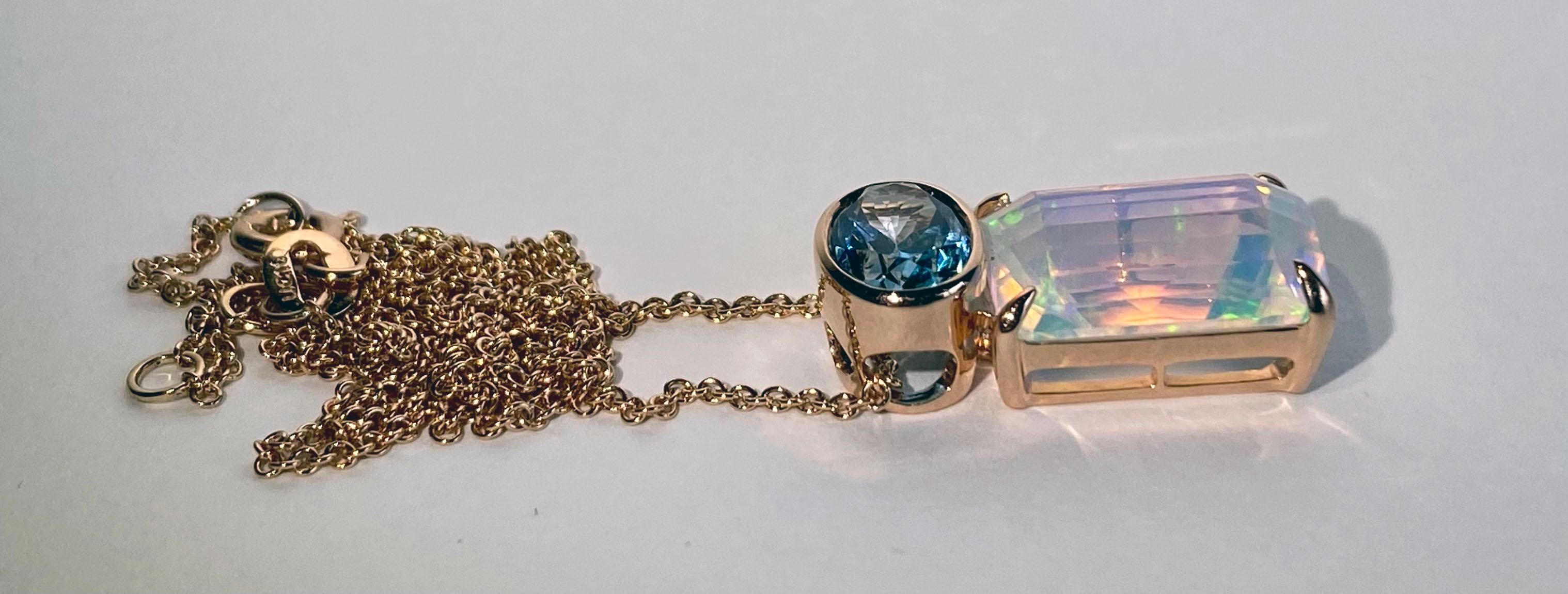 A 14kt Rose Gold Pendant set with Topaz and Opal For Sale 11