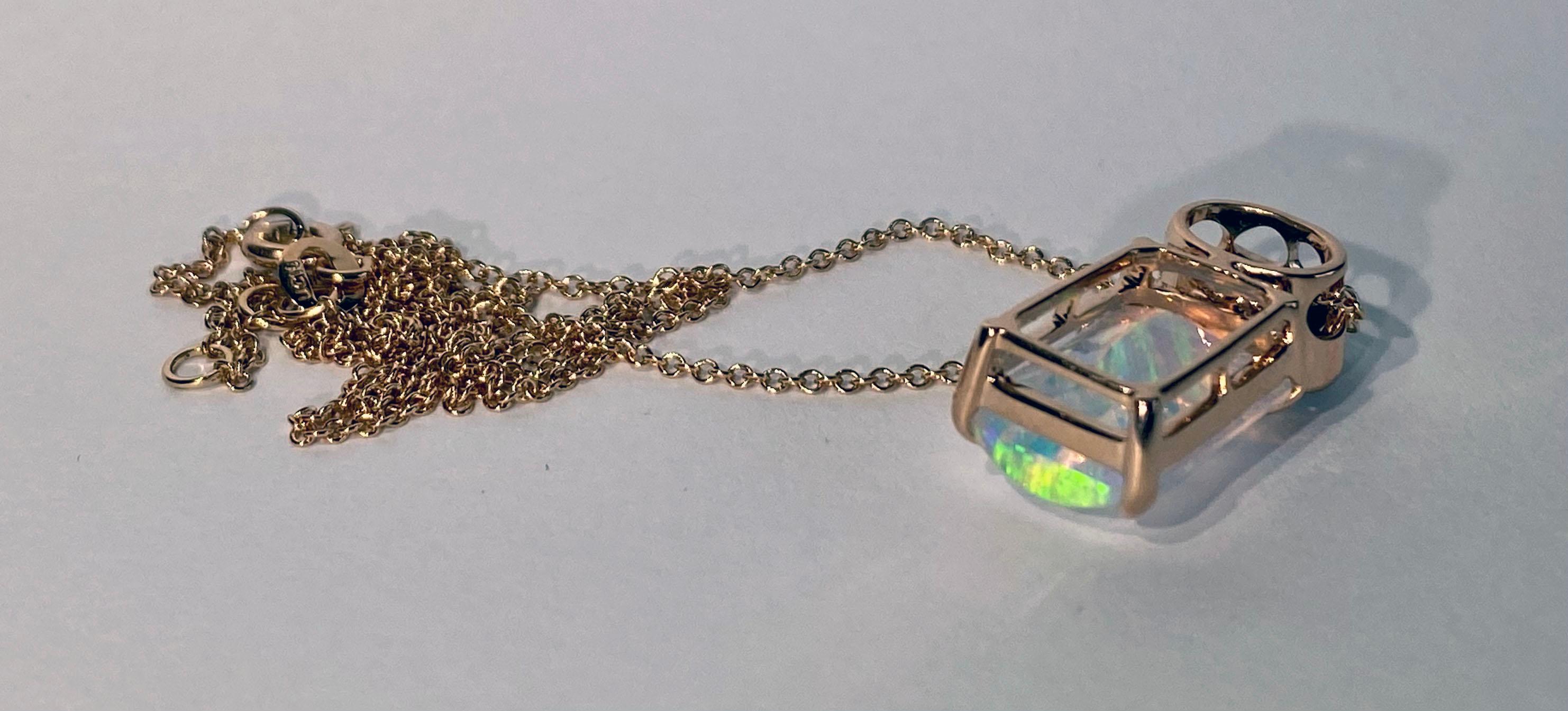 A 14kt Rose Gold Pendant set with Topaz and Opal For Sale 13