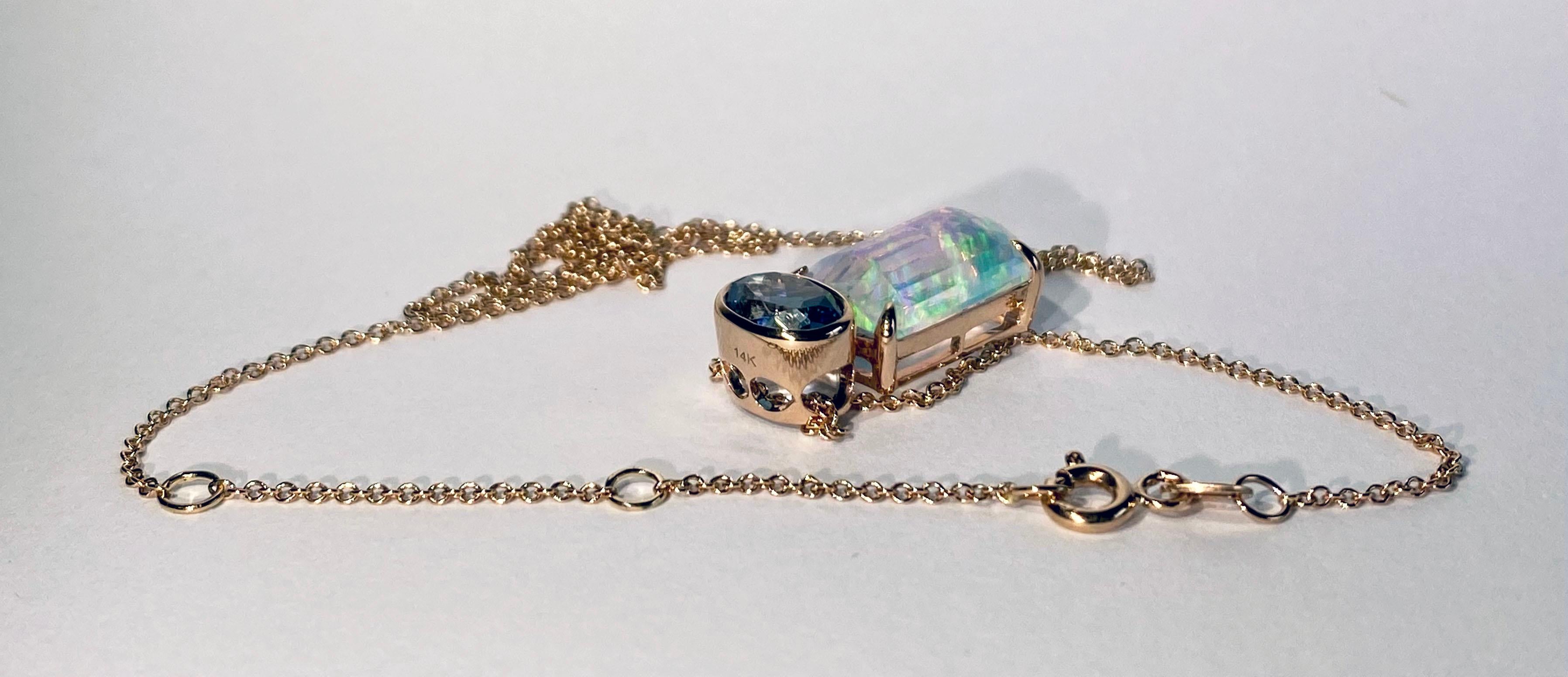 A 14kt Rose Gold Pendant set with Topaz and Opal For Sale 14