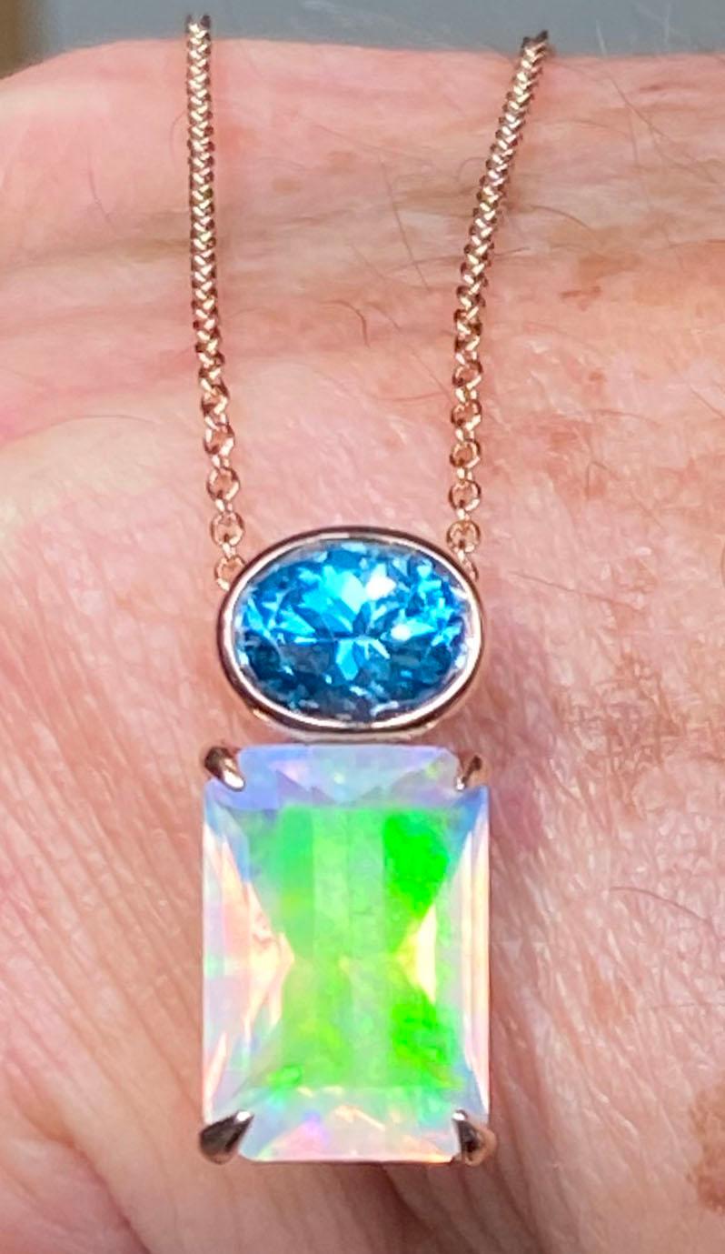 Modern A 14kt Rose Gold Pendant set with Topaz and Opal For Sale