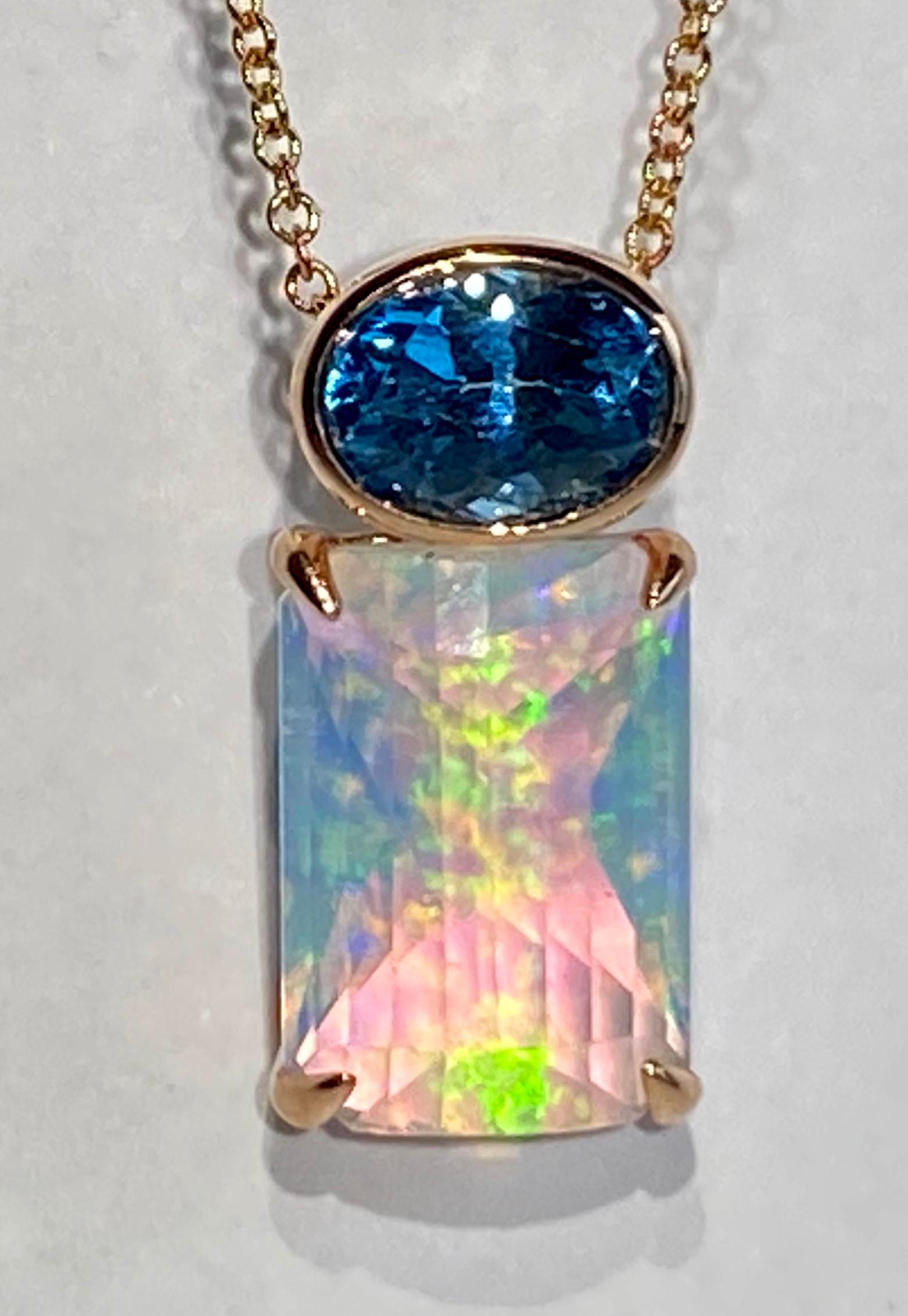 Oval Cut A 14kt Rose Gold Pendant set with Topaz and Opal For Sale