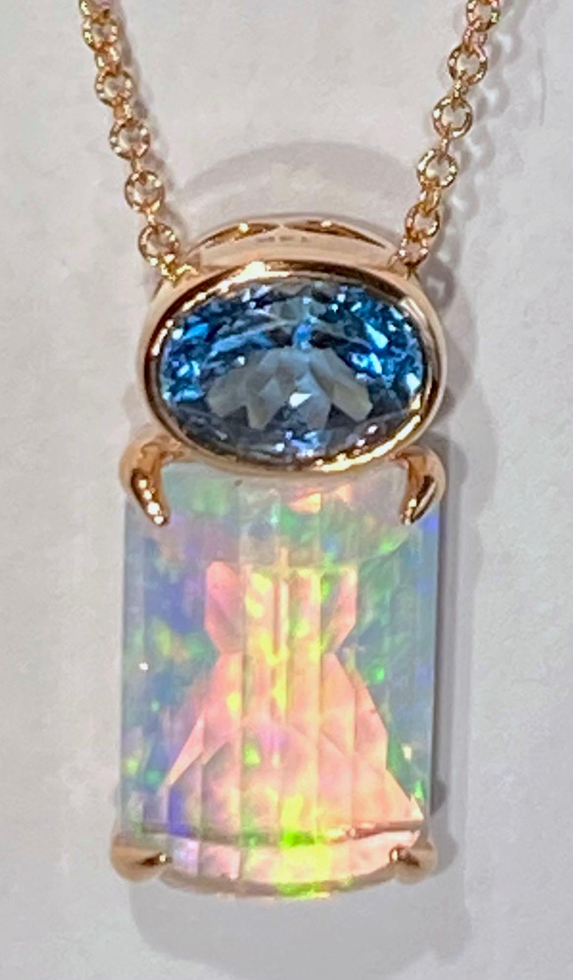 A 14kt Rose Gold Pendant set with Topaz and Opal In New Condition For Sale In Seattle, WA