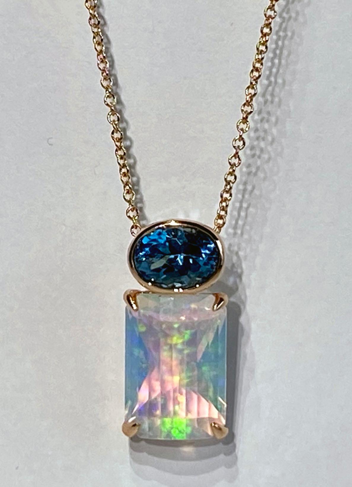 A 14kt Rose Gold Pendant set with Topaz and Opal For Sale 1