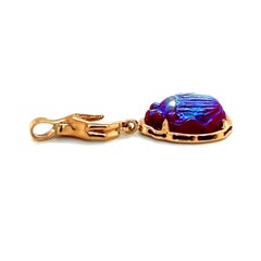 Rose Gold Pendant with a Vintage Red Iridescent Tiffany Glass Scarab Hand Bail