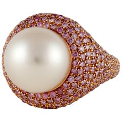 18K Rose Gold Pink Diamond and South Sea Pearl Ring