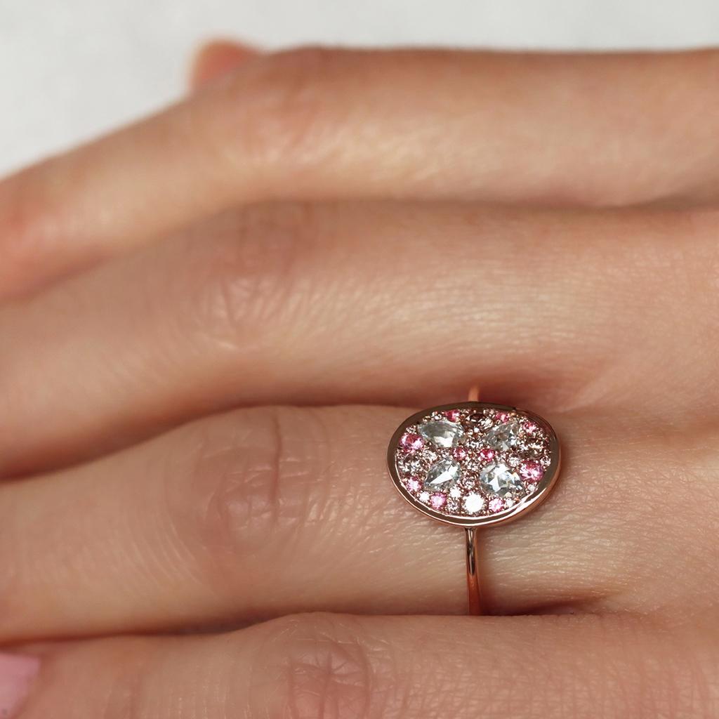 Rose Gold Pink Diamond Rose-Cut Diamond Intense Pink Spinel Pave Ring For Sale 8