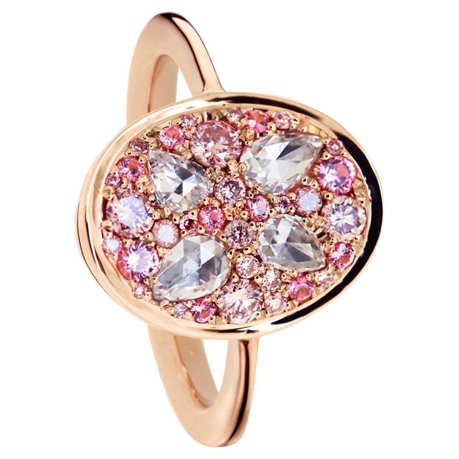 Roségold Rosa Diamant-Rosenschliff-Diamant-Pavé-Ring mit intensiv rosa Spinell im Angebot