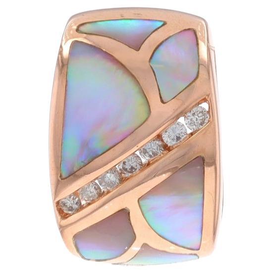 Rose Gold Pink Mother of Pearl & Diamond Slide Pendant - 14k .15ctw