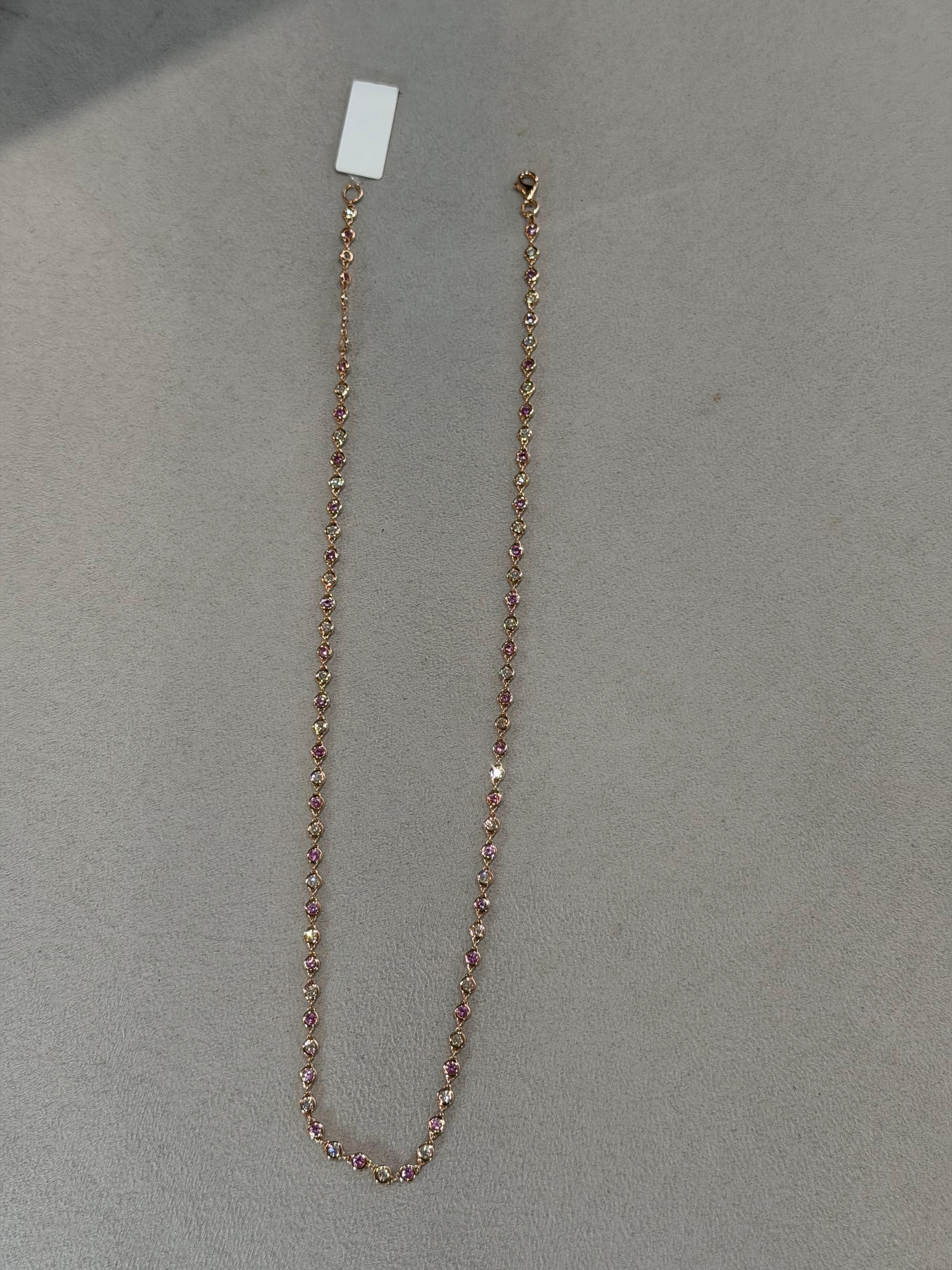 Collar de Zafiro Rosa y Diamante Blanco en Oro Rosa Corte redondo en venta