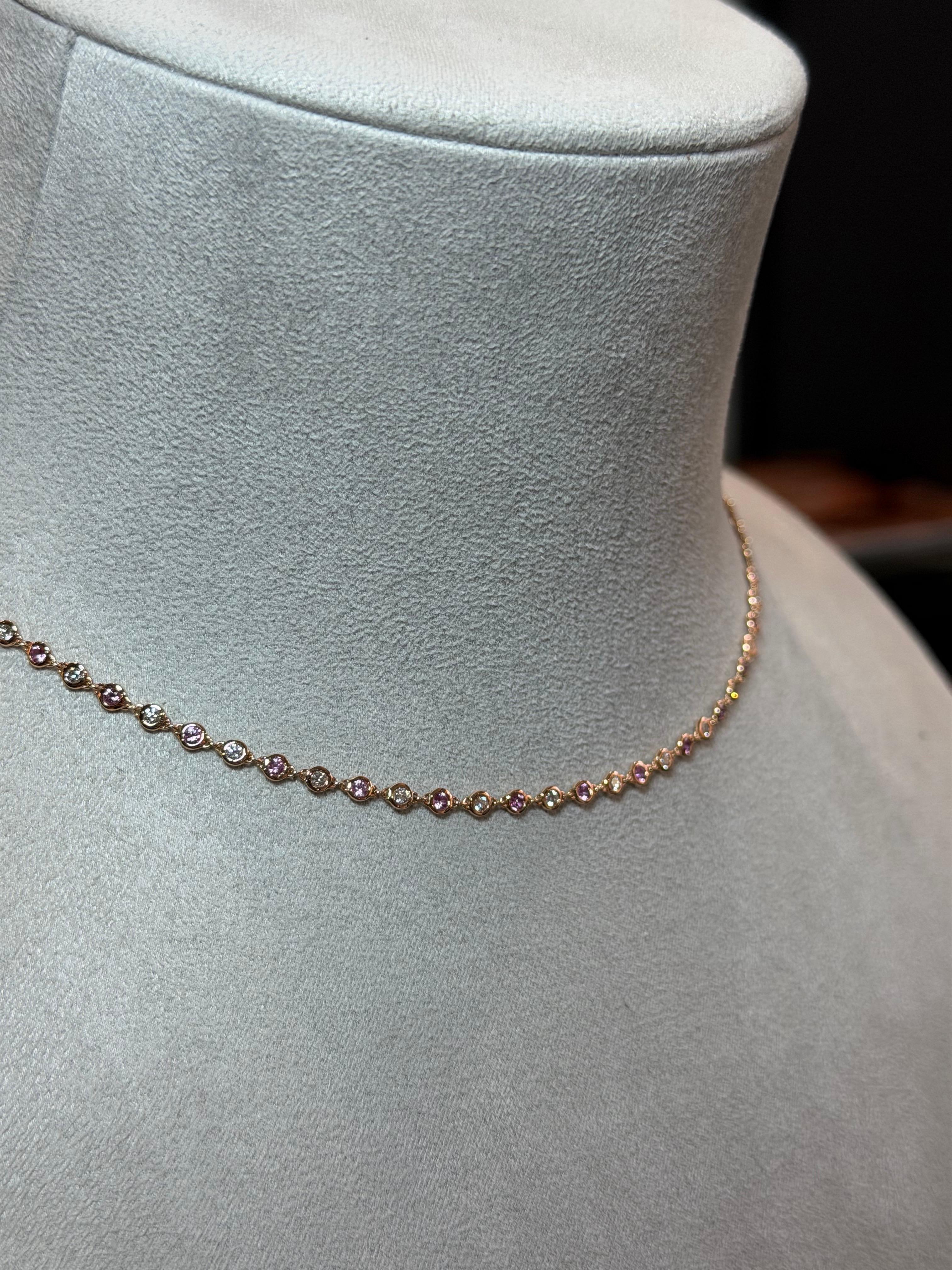 Femenino o masculino Collar de Zafiro Rosa y Diamante Blanco en Oro Rosa en venta