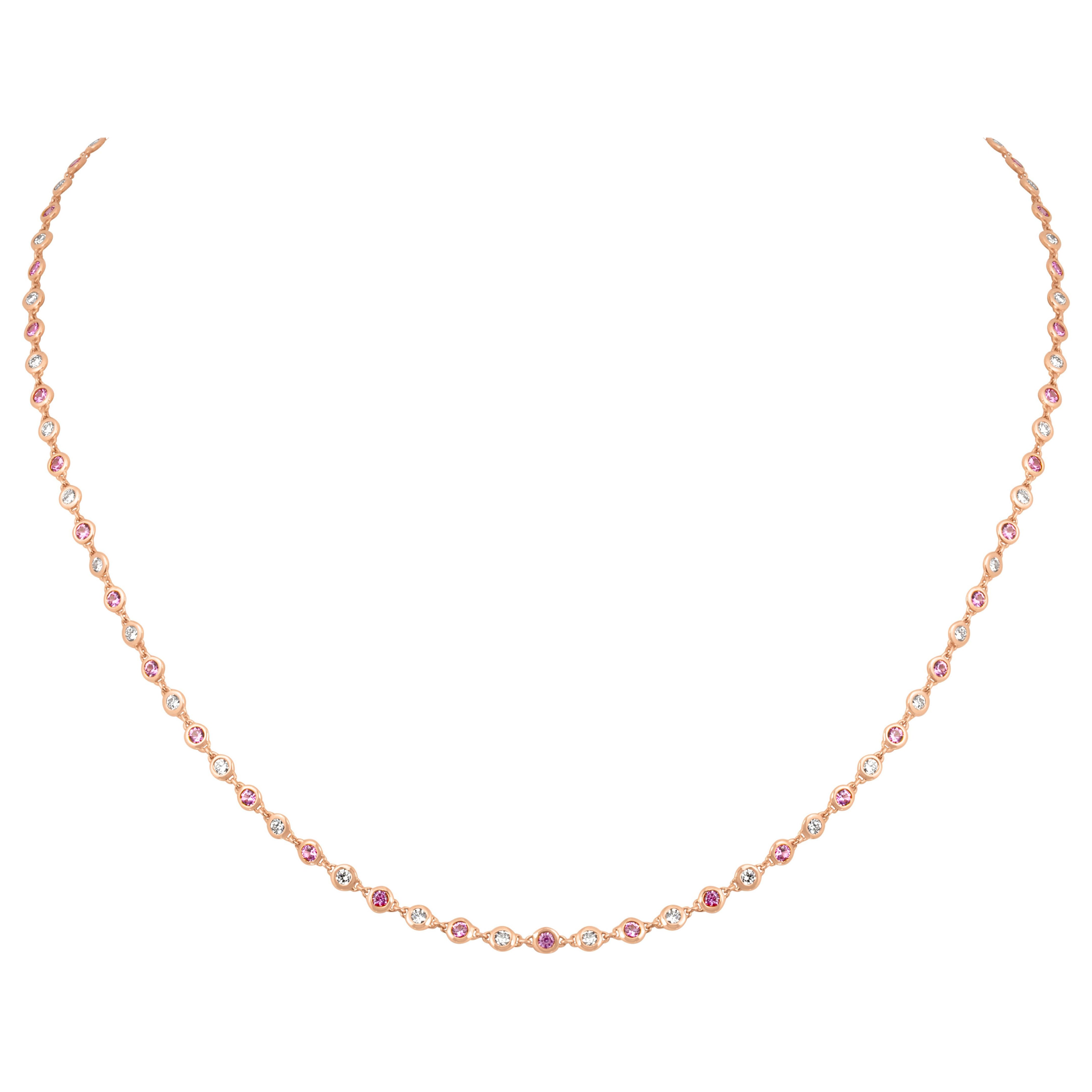 Collar de Zafiro Rosa y Diamante Blanco en Oro Rosa en venta
