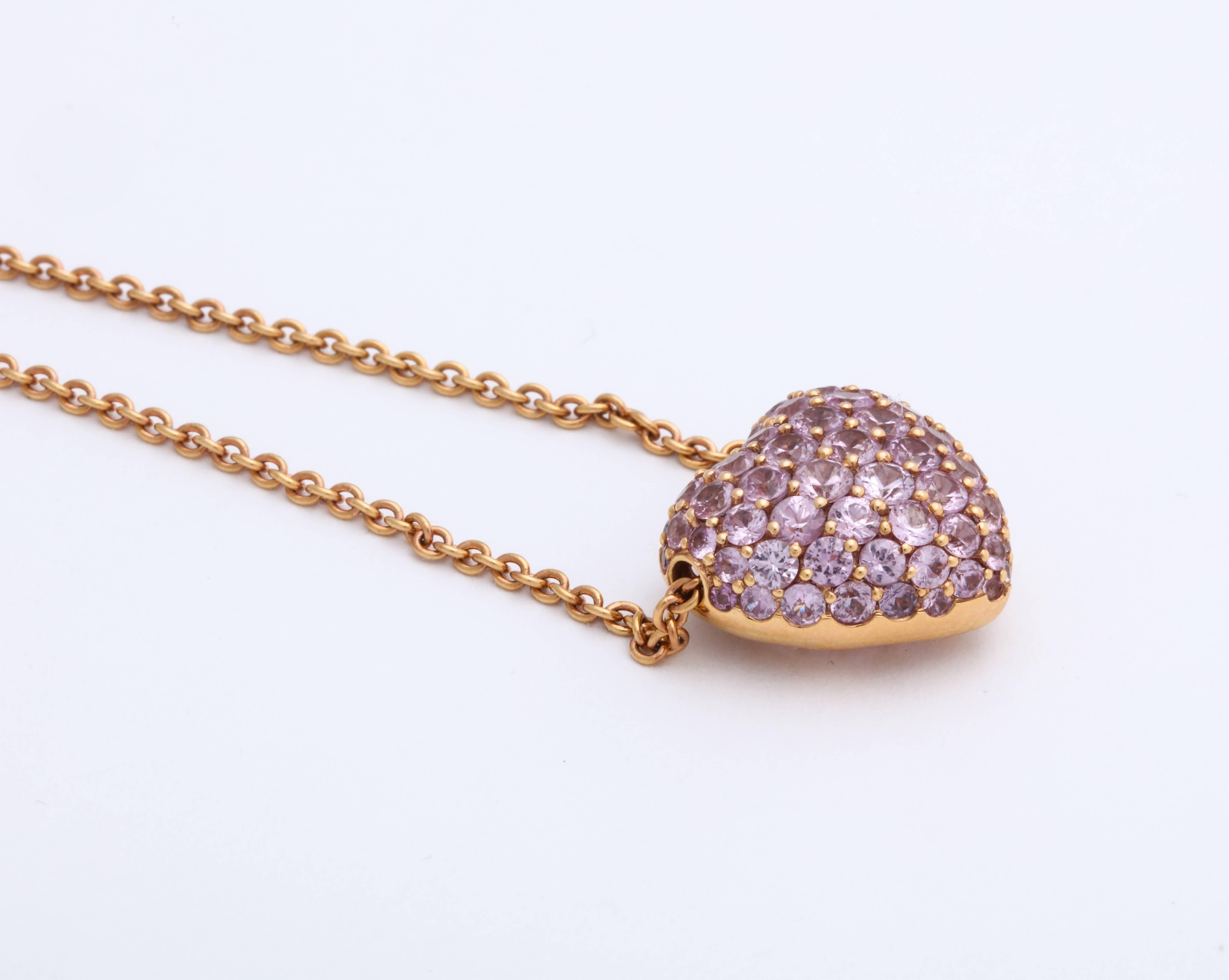 Rose Gold Pink Sapphire Heart Shaped Pendant Necklace In New Condition In New York, NY