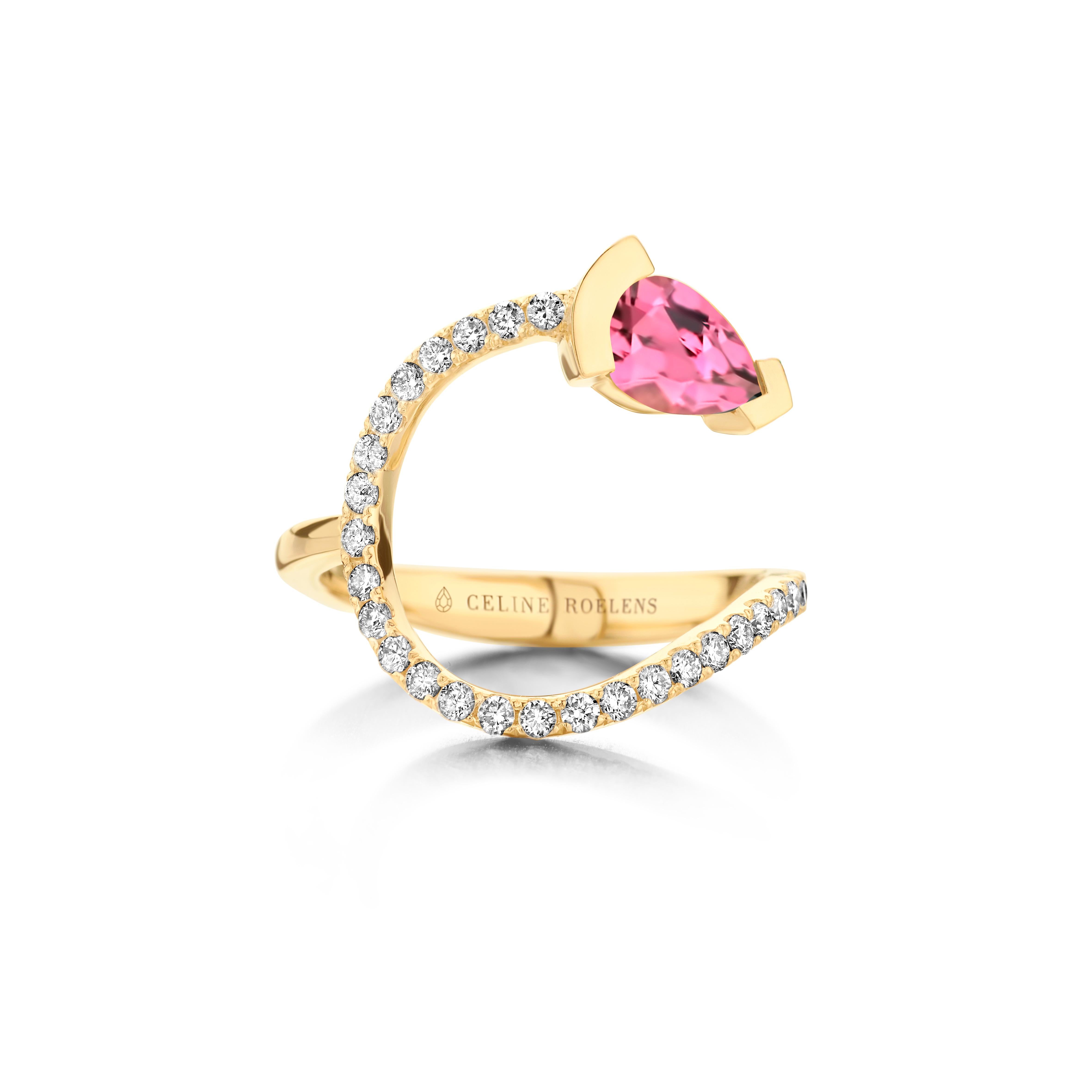 Contemporary Rose Gold Pink Tourmaline Diamond Cocktail Ring For Sale