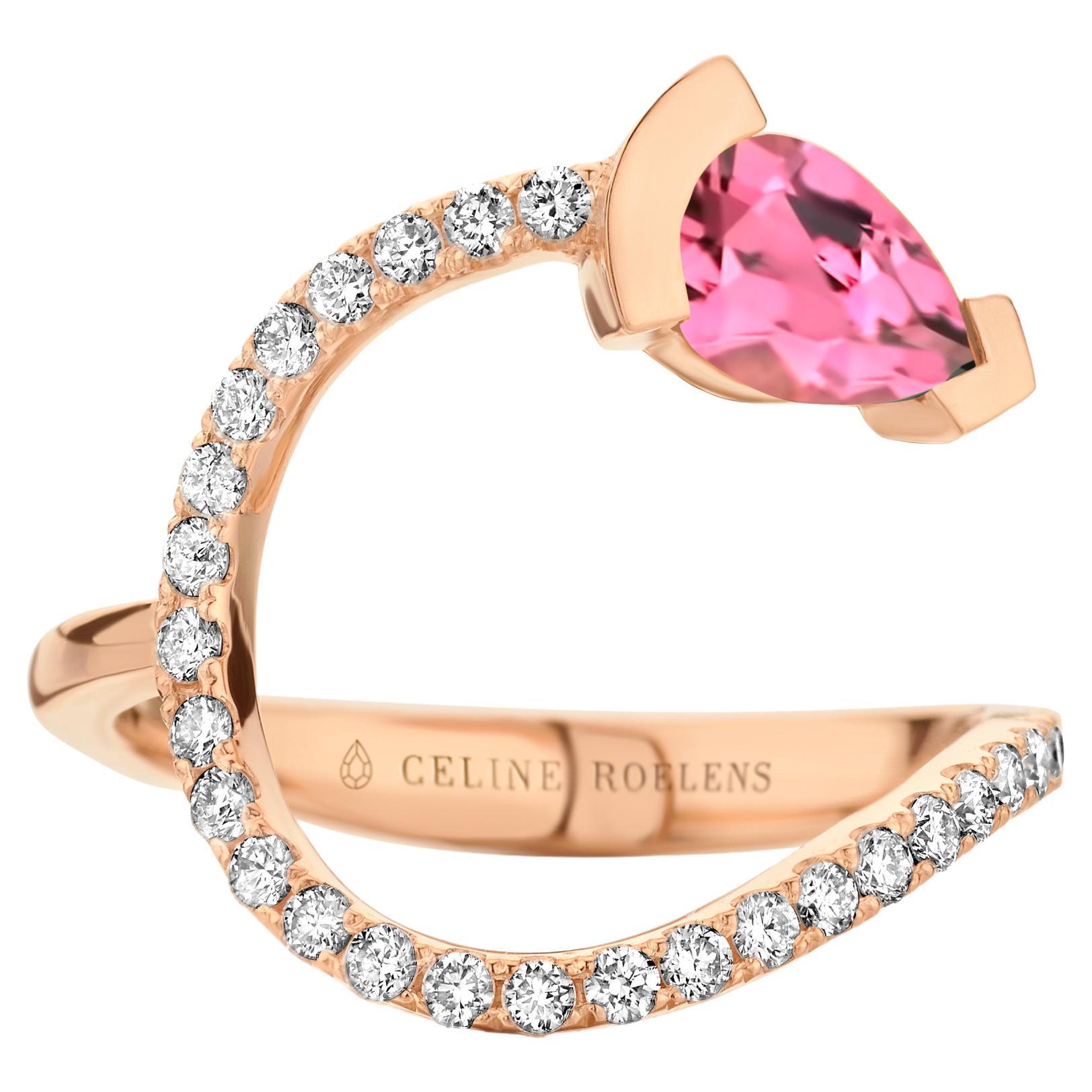 Rose Gold Pink Tourmaline Diamond Cocktail Ring For Sale