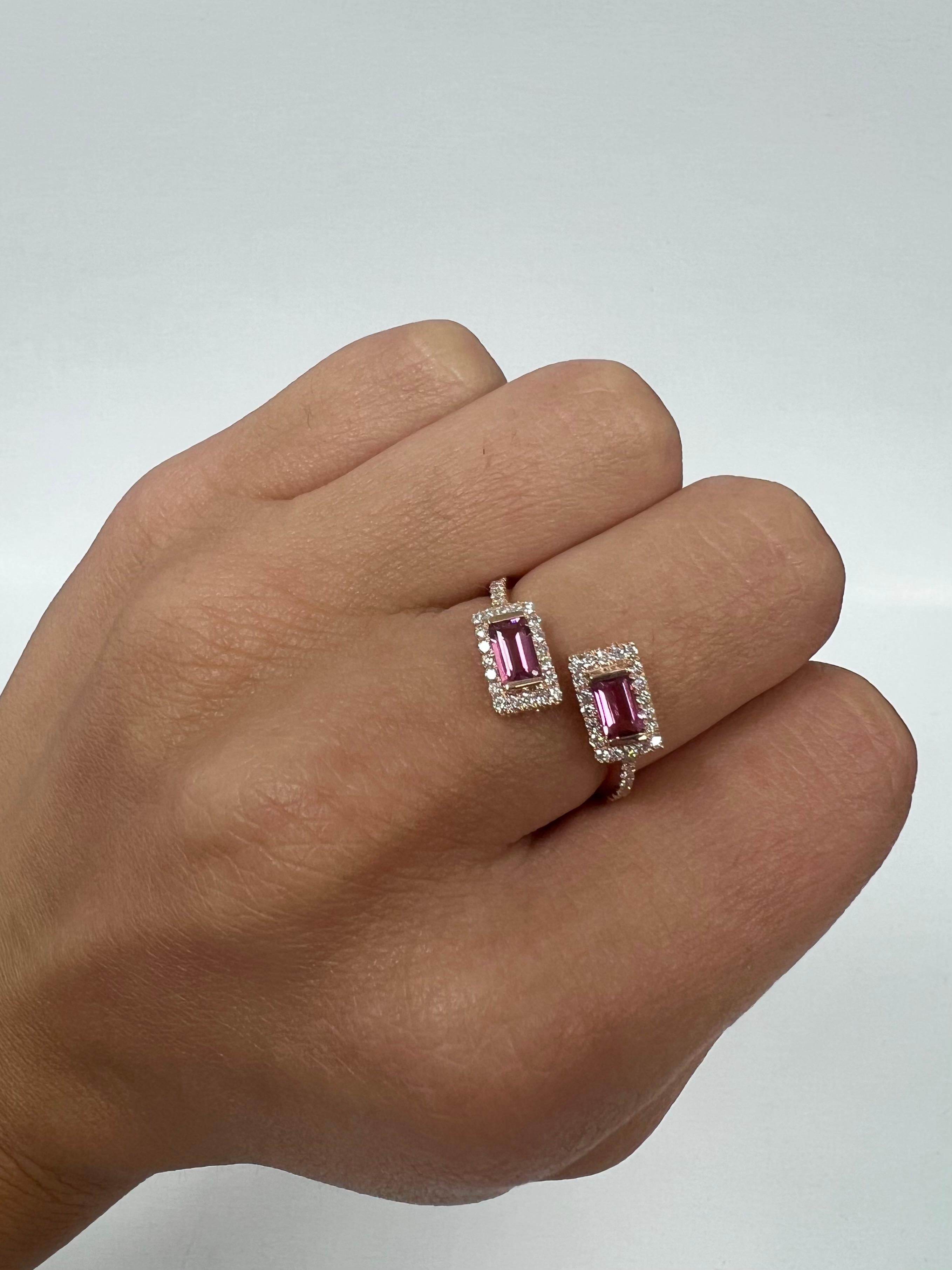 Modern Rose Gold Pink Tourmaline Diamond Ring For Sale