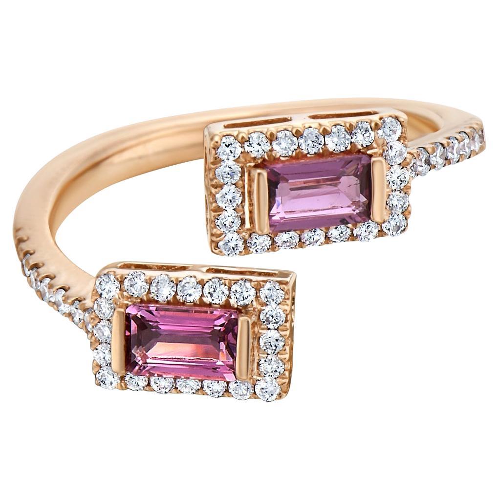 Rose Gold Pink Tourmaline Diamond Ring For Sale