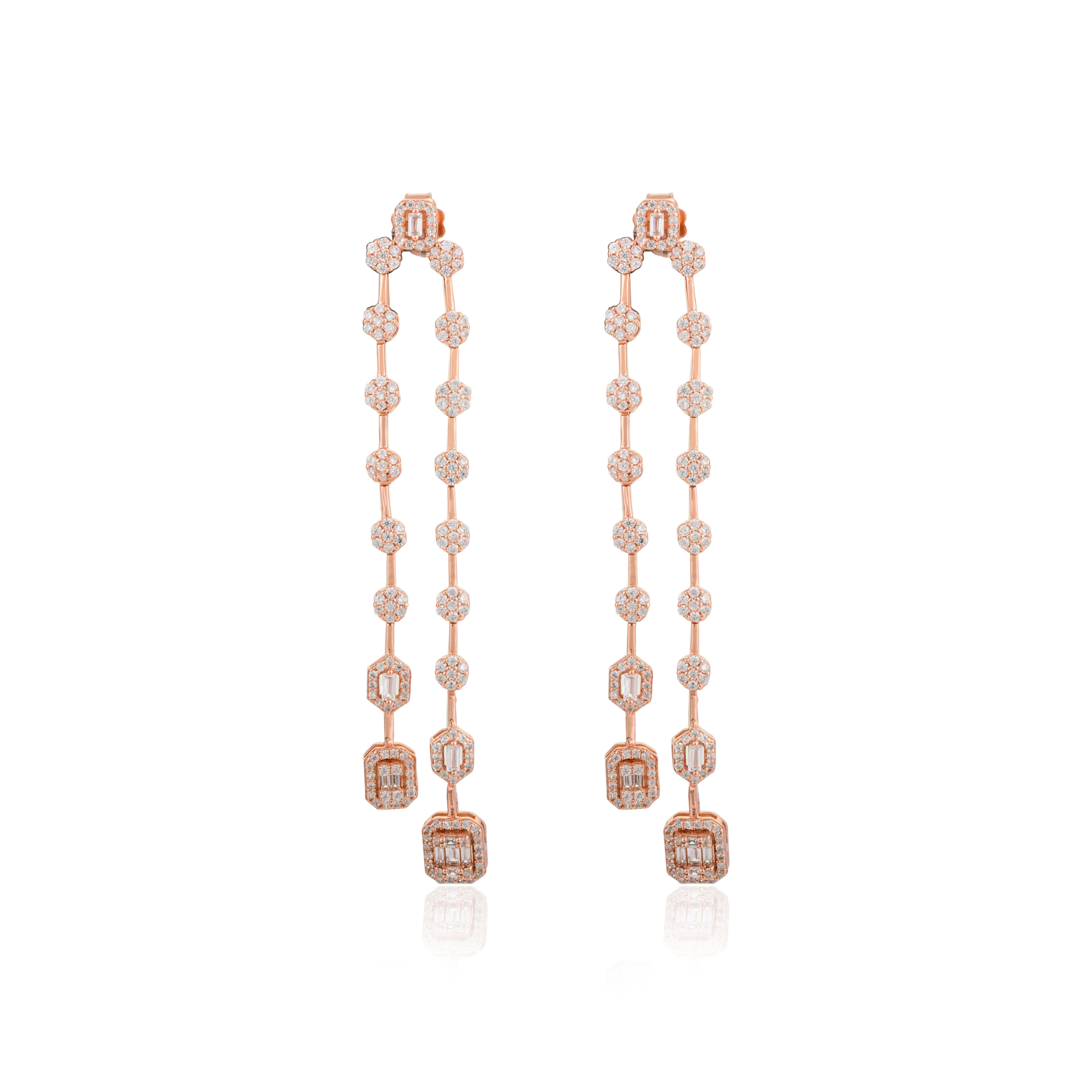 Rose Gold Plated 925 Silver Rhinestone Linear Long Dangle Drop Earrings for Mom For Sale 1