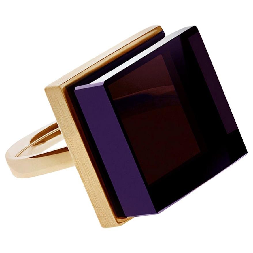 Rose Gold Plated Art Deco Style Men's Ring with Amethyst Featured in Vogue For Sale