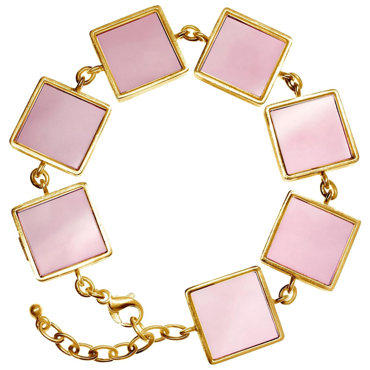 Rose Gold-Plated Contemporary Ink Bracelet by the Artist with Pink Onyx