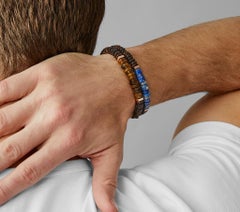 Rose vergoldet, Lapis, Holz,  Perlenarmband - Medium