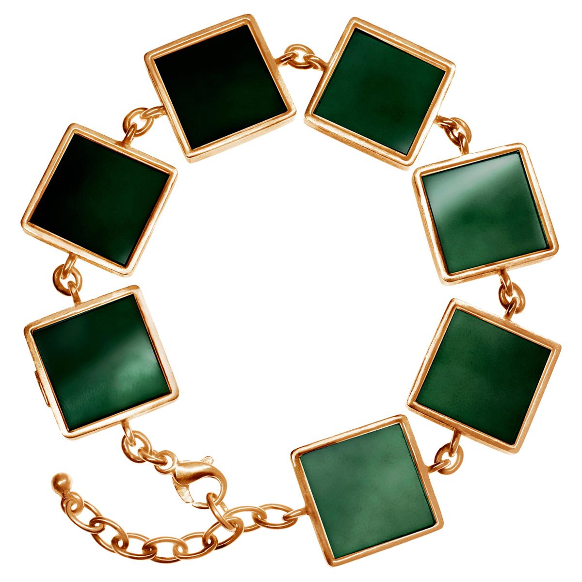 Rose Gold-Plated Sterling Silver Art Deco Style Bracelet with Green Quartzes For Sale