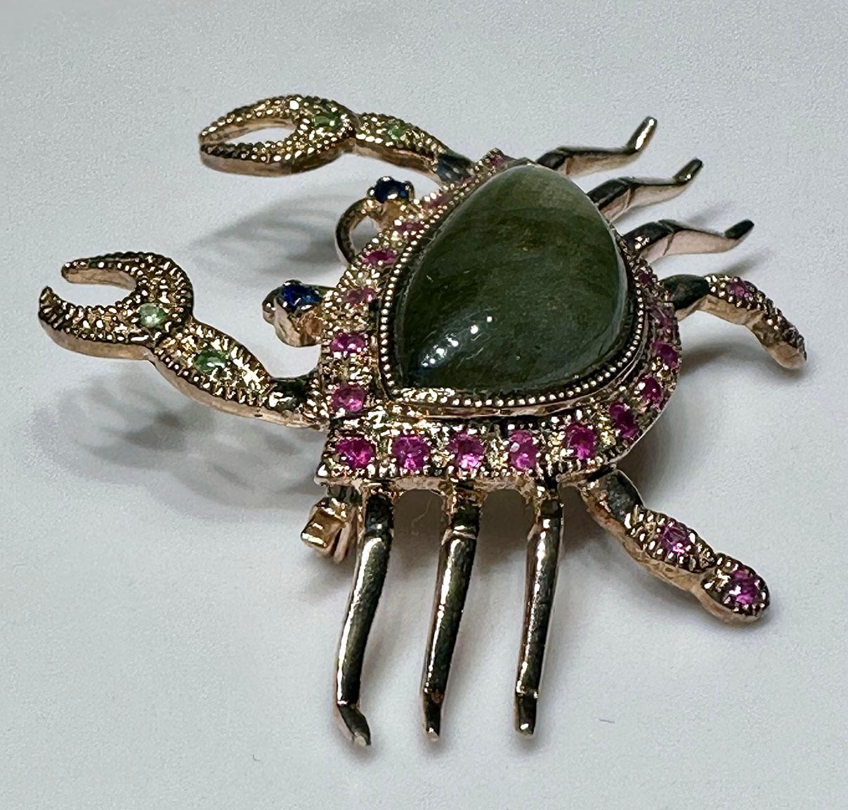 Artisan Rose Gold Plated Silver Crab Brooch/Pendant 