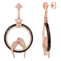 Rose Gold Plated Silver Pave Zircon Love Birds Dangle Earrings Girlfriend Gift