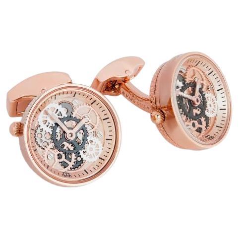 Rose Gold Plated Stainless Steel Vintage Gear Watch Cufflinks, Limited Edition For Sale