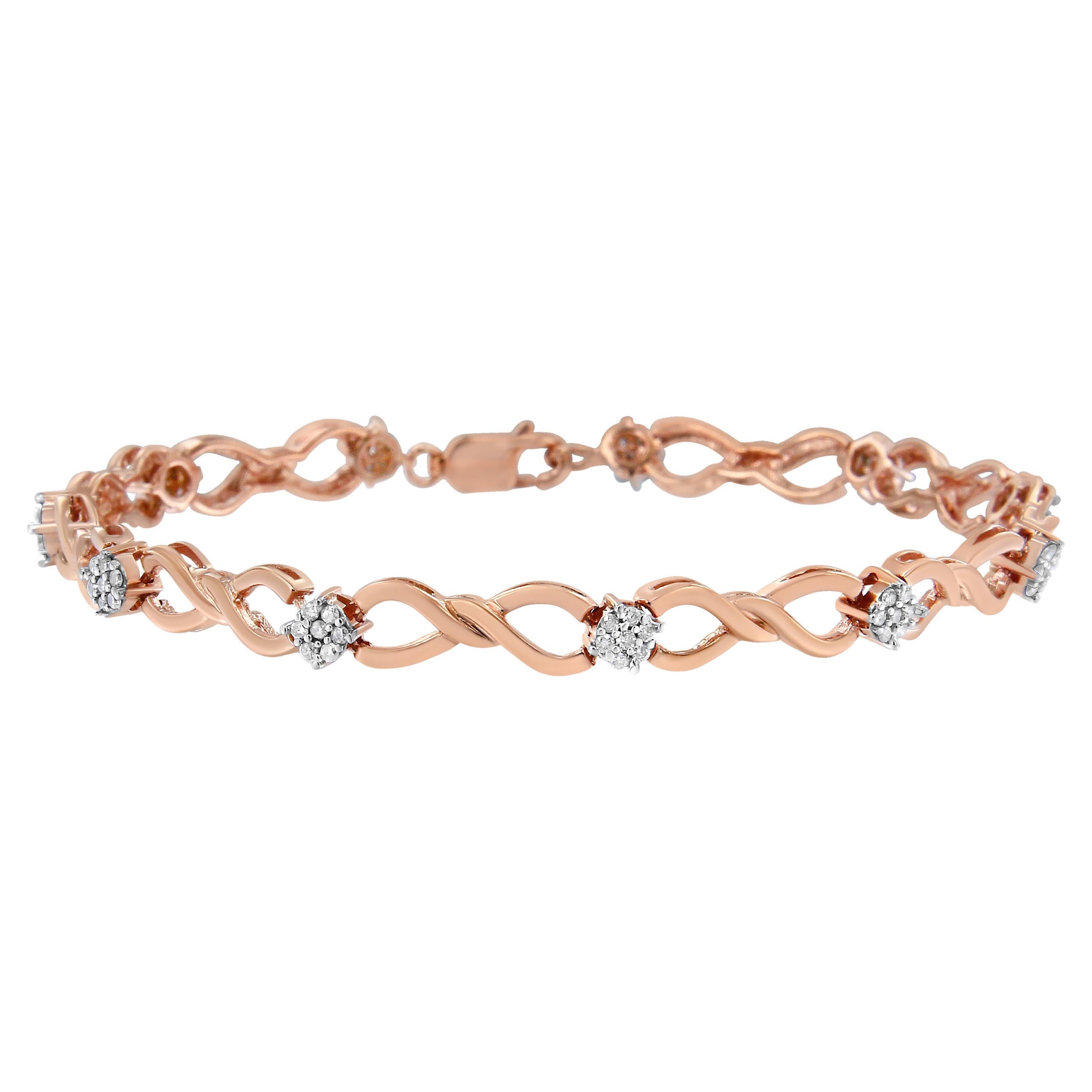 Bracelet tennis à maillons Infinity en argent sterling plaqué or rose et diamants de 1/2 carat en vente