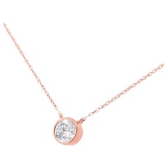 Rose Gold Plated Sterling Silver 1/2 Carat Round Diamond Bezel Pendant Necklace