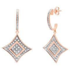 Pendants d'oreilles en argent sterling plaqué or rose avec diamants taille coussin de 1/20 carat