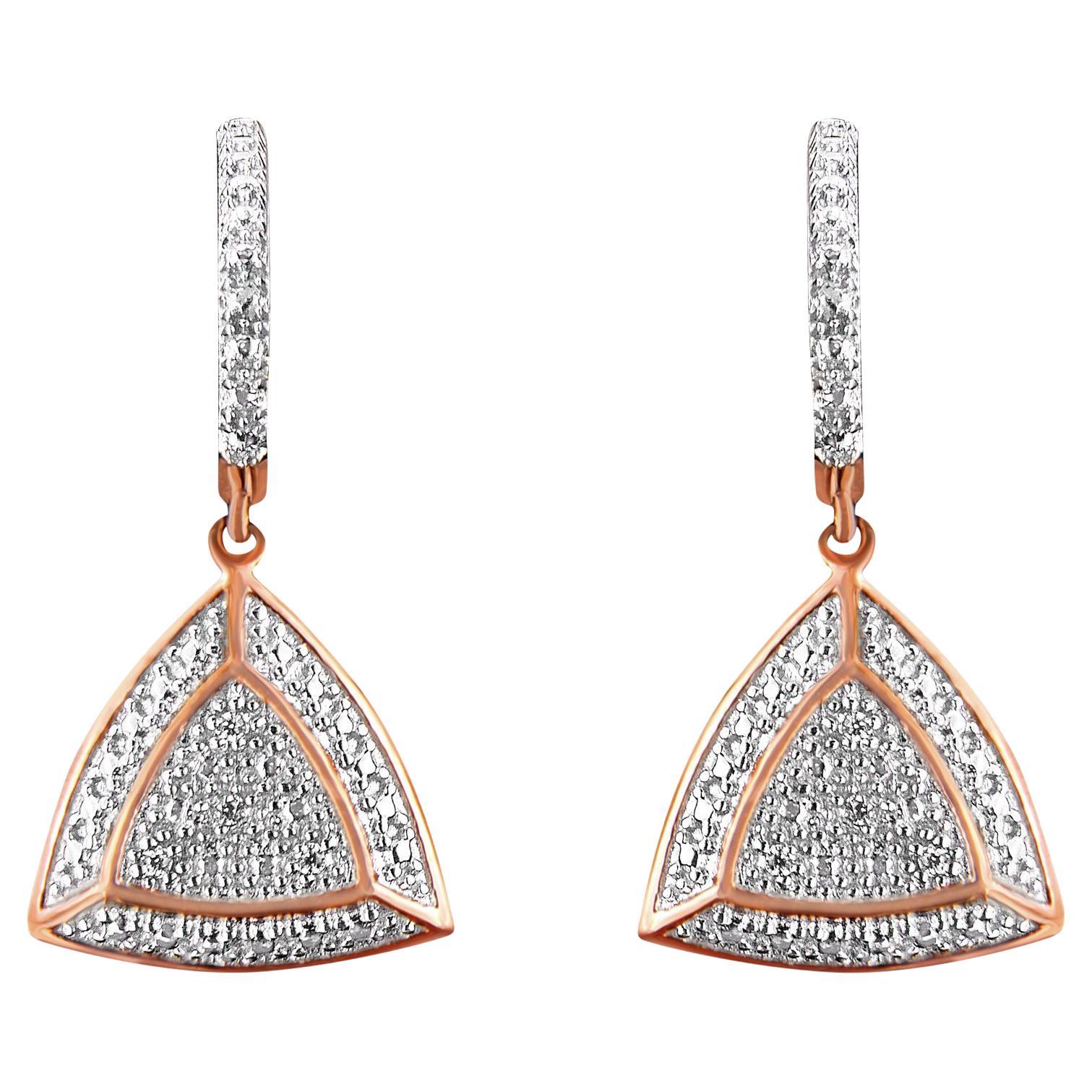 Rose Gold Plated Sterling Silver 1/25 Carat Diamond Accent Dangle Earrings For Sale