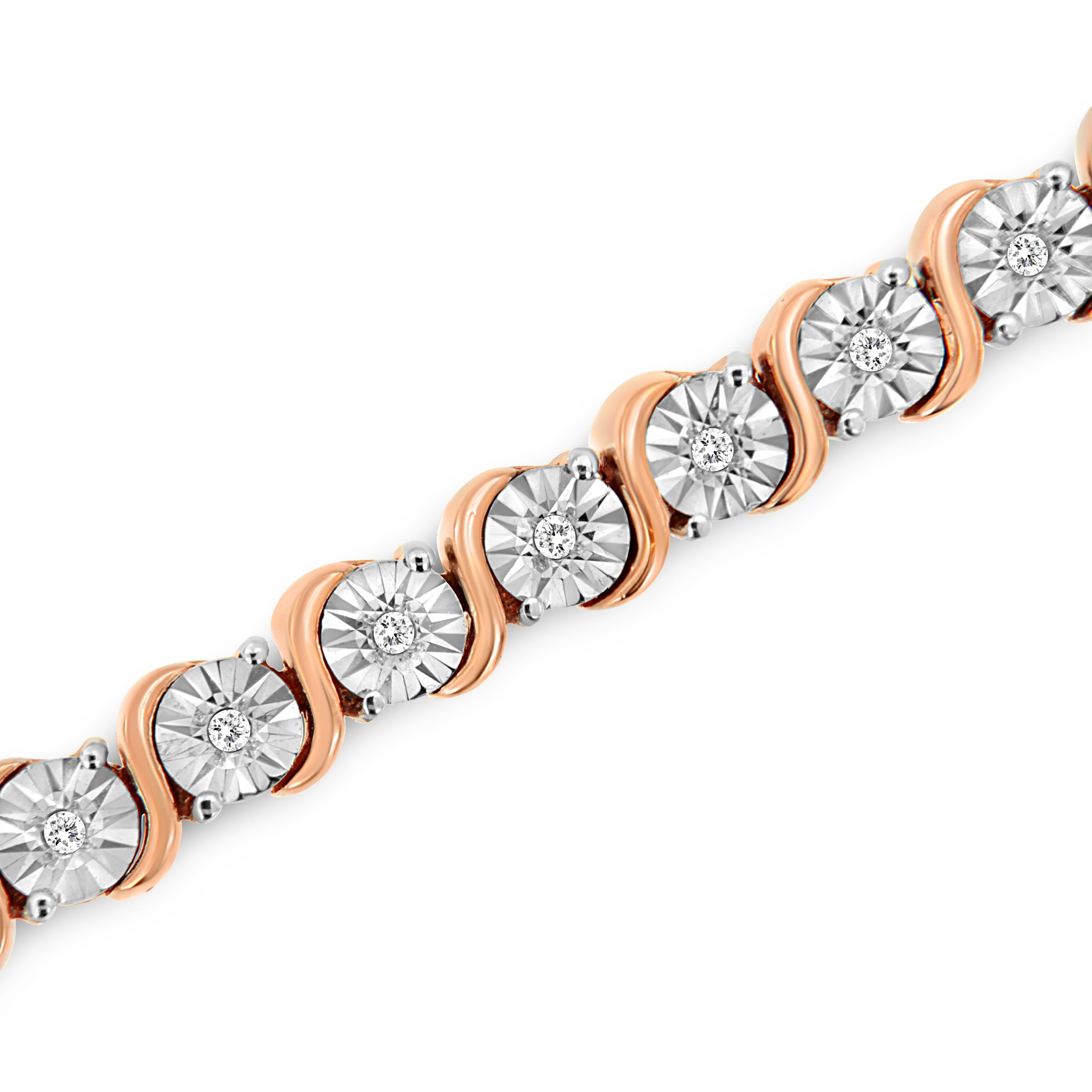 Contemporary Rose Gold Plated Sterling Silver 1/4 Carat Diamond 